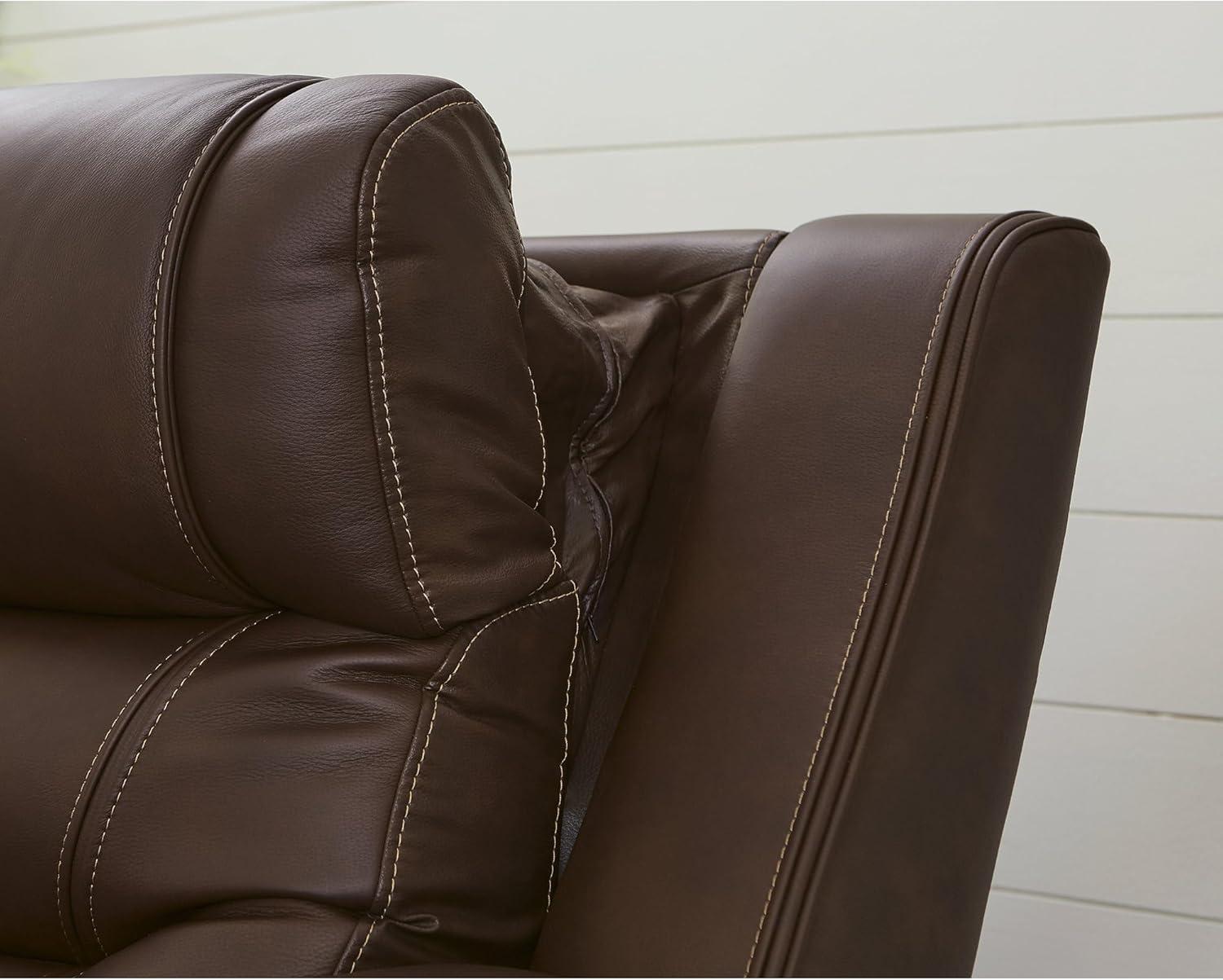 imageSignature Design by Ashley Guru Modern Leather Match Power Reclining Sofa with Audio Seating Drop Down Table Adjustable Headrest USB Charging Port and LED Light Dark BrownDark Brown