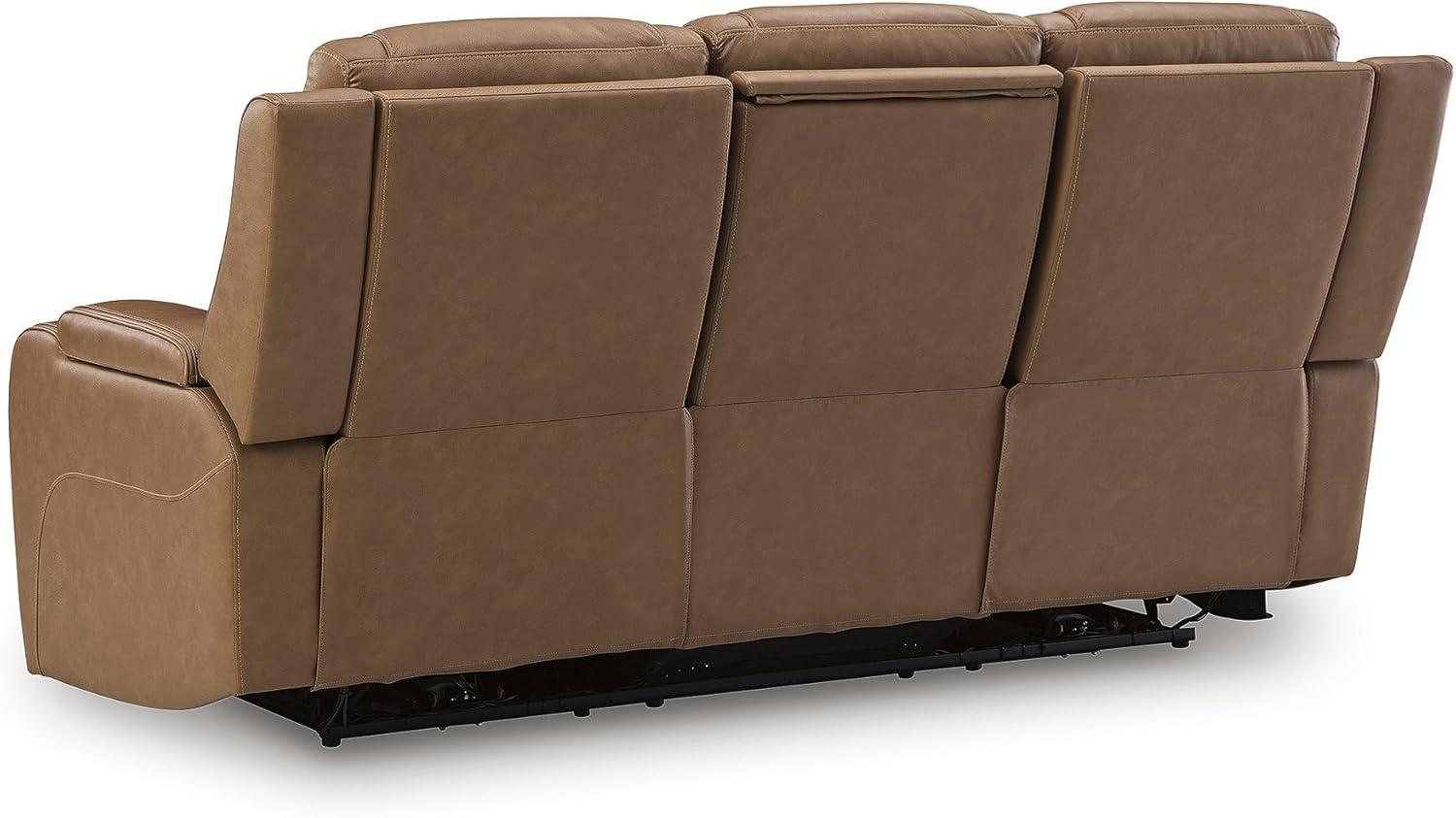 imageSignature Design by Ashley Guru Modern Leather Match Power Reclining Sofa with Audio Seating Drop Down Table Adjustable Headrest USB Charging Port and LED Light Dark BrownLight Brown