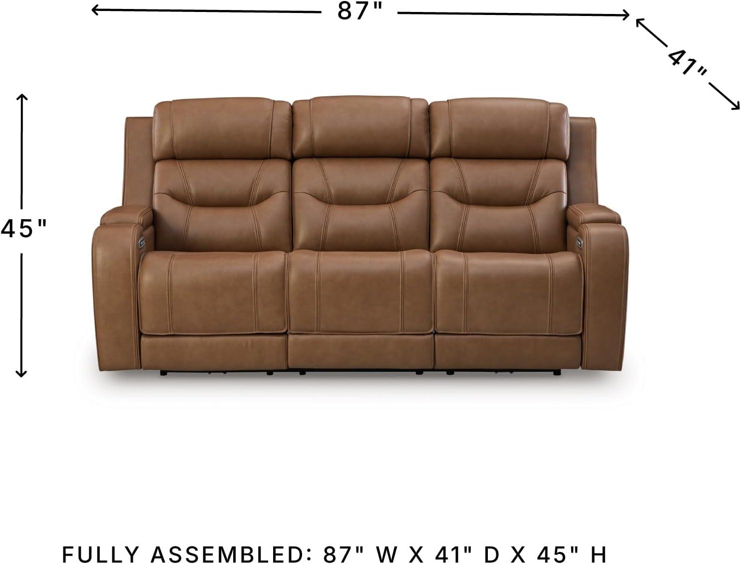 imageSignature Design by Ashley Guru Modern Leather Match Power Reclining Sofa with Audio Seating Drop Down Table Adjustable Headrest USB Charging Port and LED Light Dark BrownLight Brown