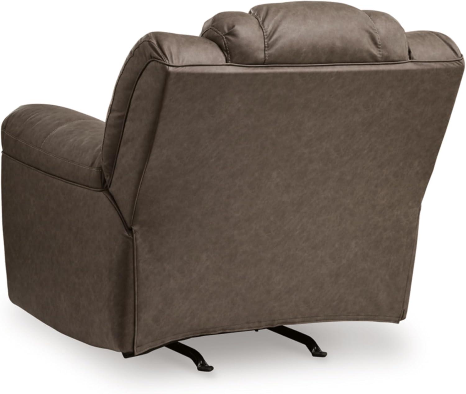 imageSignature Design by Ashley Knoxlee Contemporary Rocker Recliner Pull Tab Reclining Faux Leather Upholstery Foam Cushion 43 W x 41 D x 42 H Brown