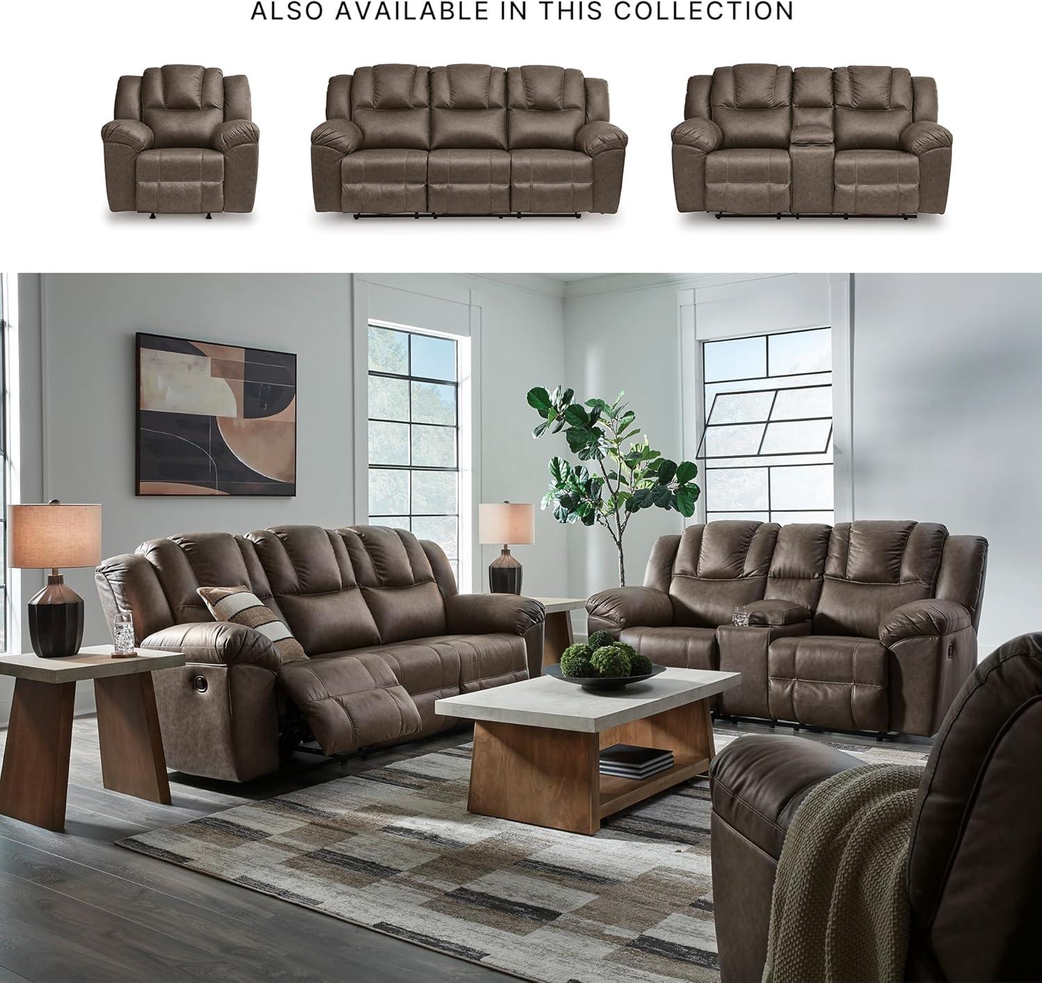 imageSignature Design by Ashley Knoxlee Contemporary Rocker Recliner Pull Tab Reclining Faux Leather Upholstery Foam Cushion 43 W x 41 D x 42 H Brown