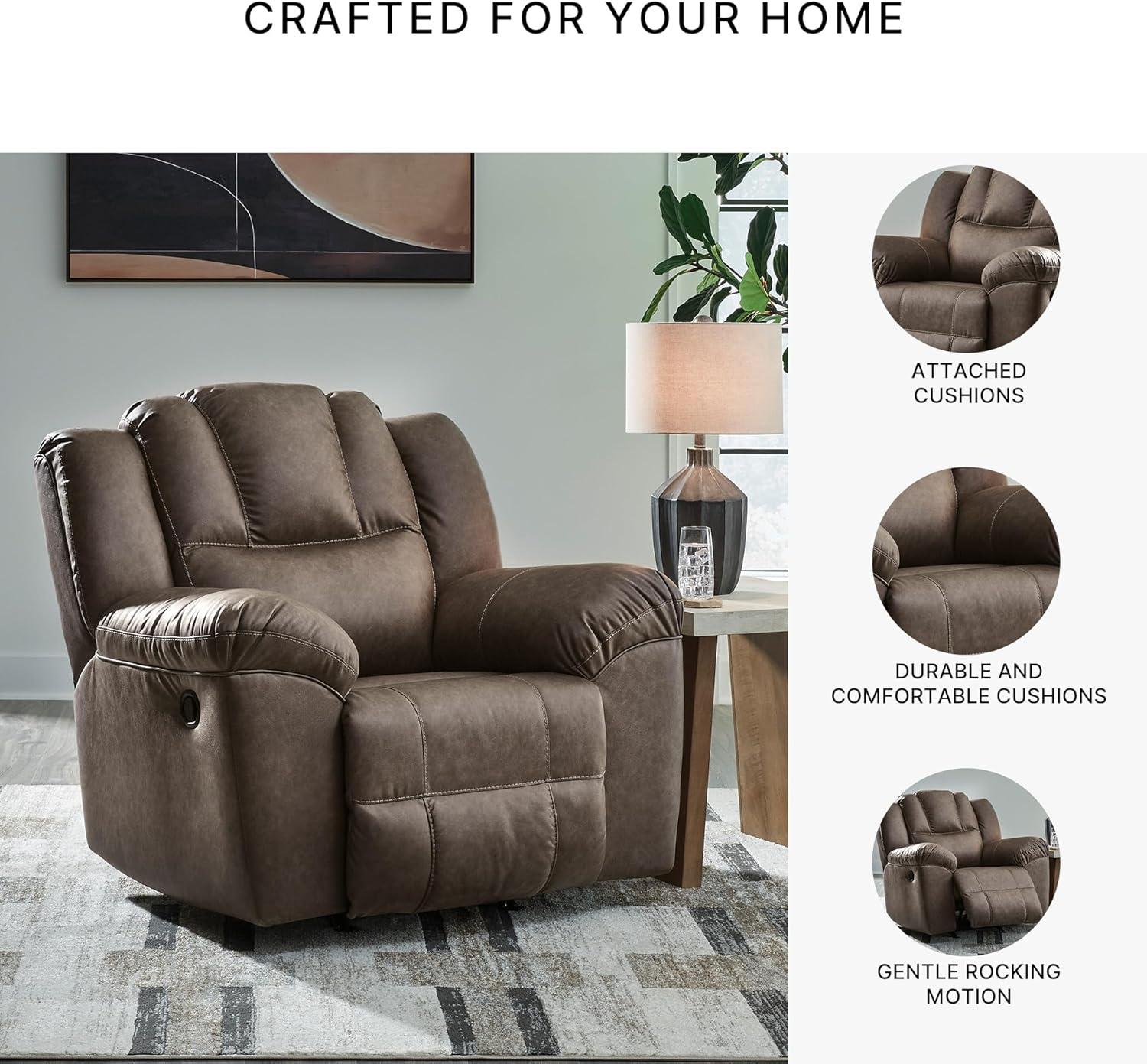 imageSignature Design by Ashley Knoxlee Contemporary Rocker Recliner Pull Tab Reclining Faux Leather Upholstery Foam Cushion 43 W x 41 D x 42 H Brown