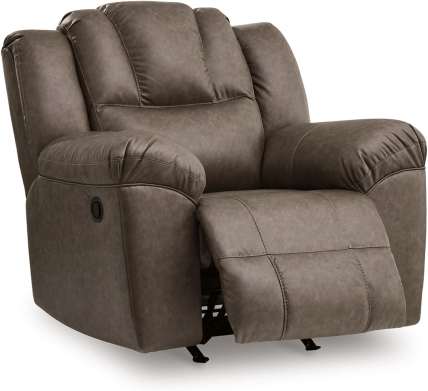 imageSignature Design by Ashley Knoxlee Contemporary Rocker Recliner Pull Tab Reclining Faux Leather Upholstery Foam Cushion 43 W x 41 D x 42 H Brown