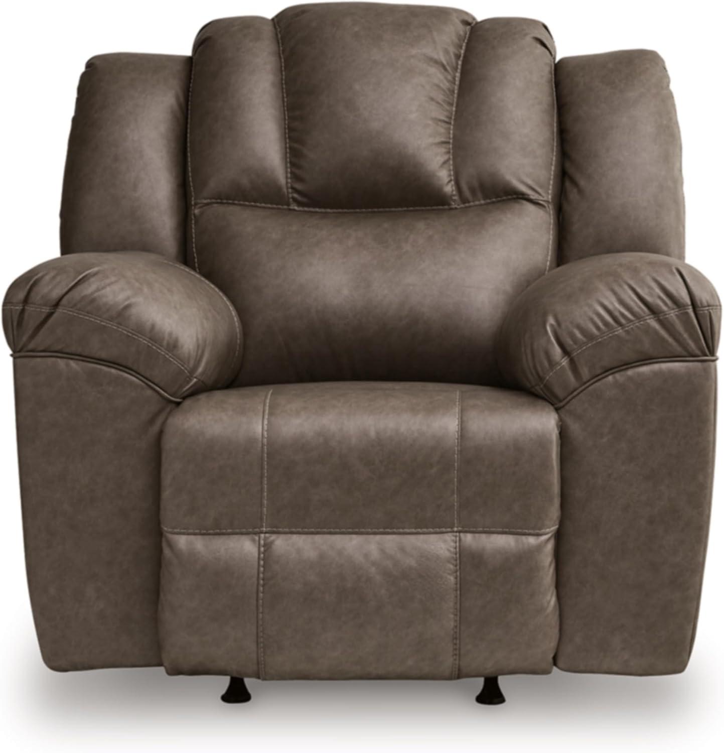imageSignature Design by Ashley Knoxlee Contemporary Rocker Recliner Pull Tab Reclining Faux Leather Upholstery Foam Cushion 43 W x 41 D x 42 H Brown