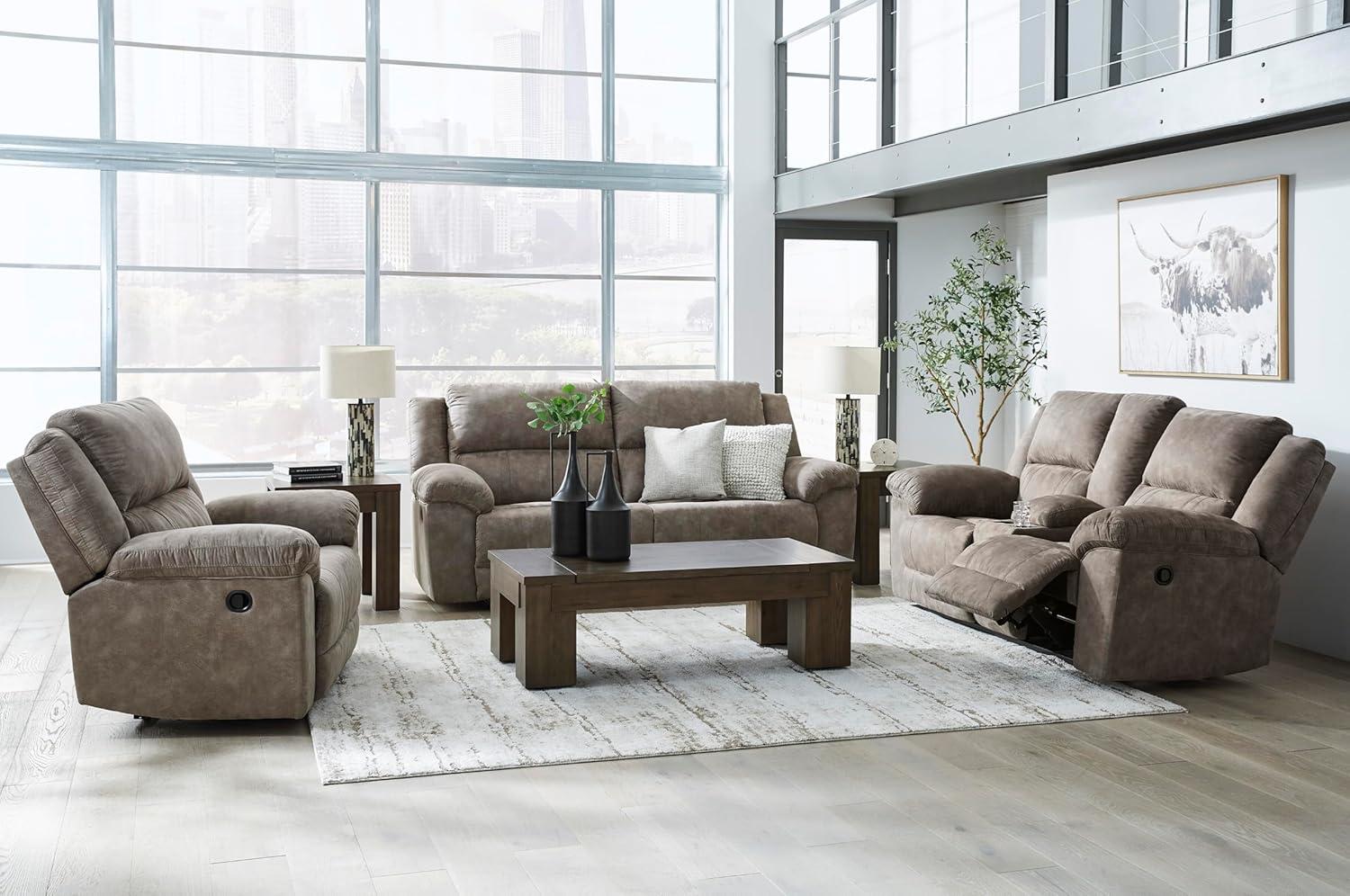 imageSignature Design by Ashley Laresview Urban Faux Leather Manual Zero Wall Wide Seat Recliner with PillowTop Arms GrayReclining Loveseat