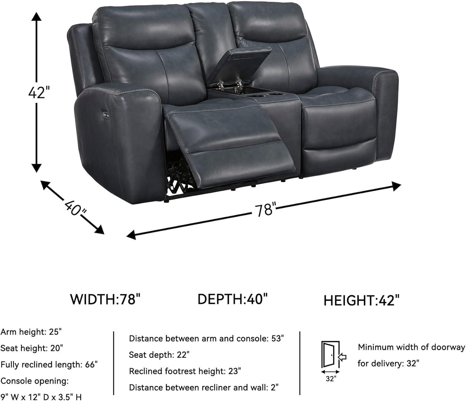 imageSignature Design by Ashley Mighty Moves Contemporary Power Leather Match Reclining Loveseat with Console Adjustable Headrest and USB Charging Ports Blue
