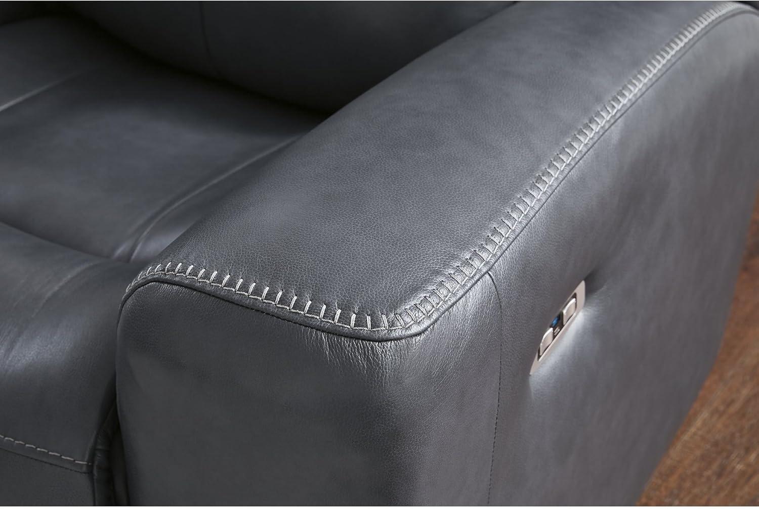 imageSignature Design by Ashley Mighty Moves Contemporary Power Leather Match Reclining Sofa with Position Lock Adjustable Headrest and USB Charging Ports Blue