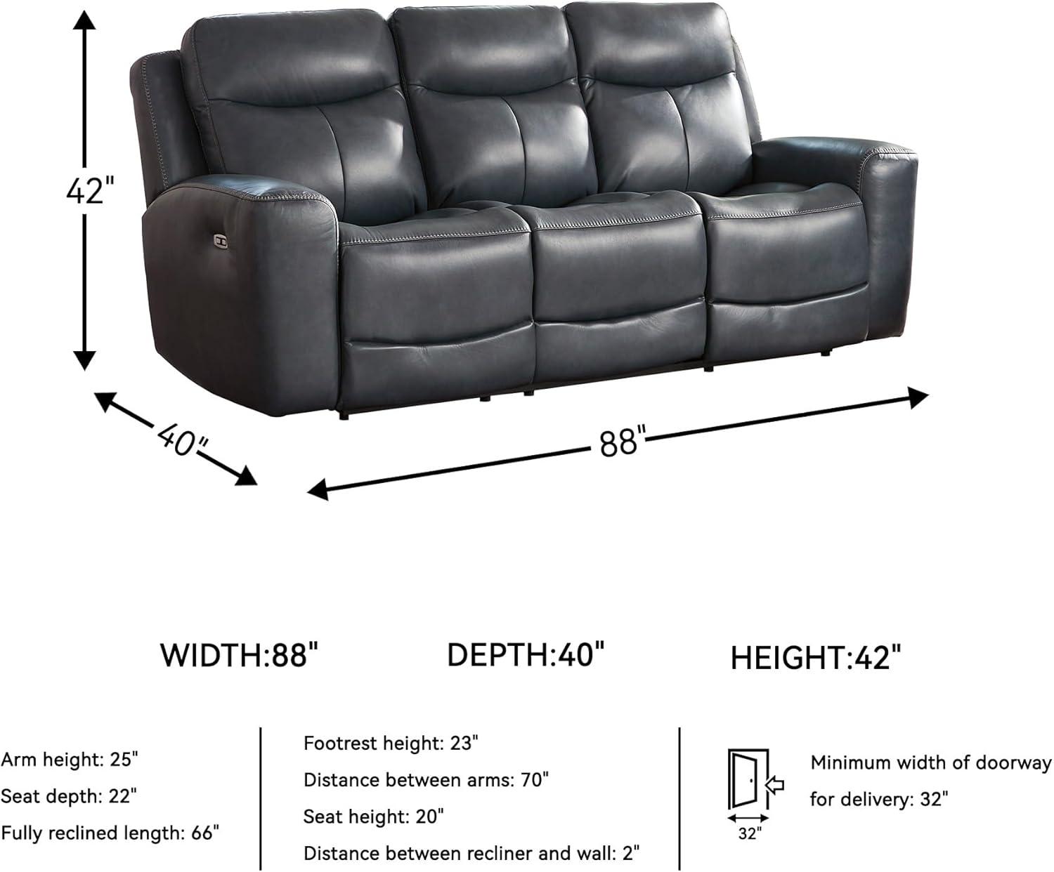 imageSignature Design by Ashley Mighty Moves Contemporary Power Leather Match Reclining Sofa with Position Lock Adjustable Headrest and USB Charging Ports Blue