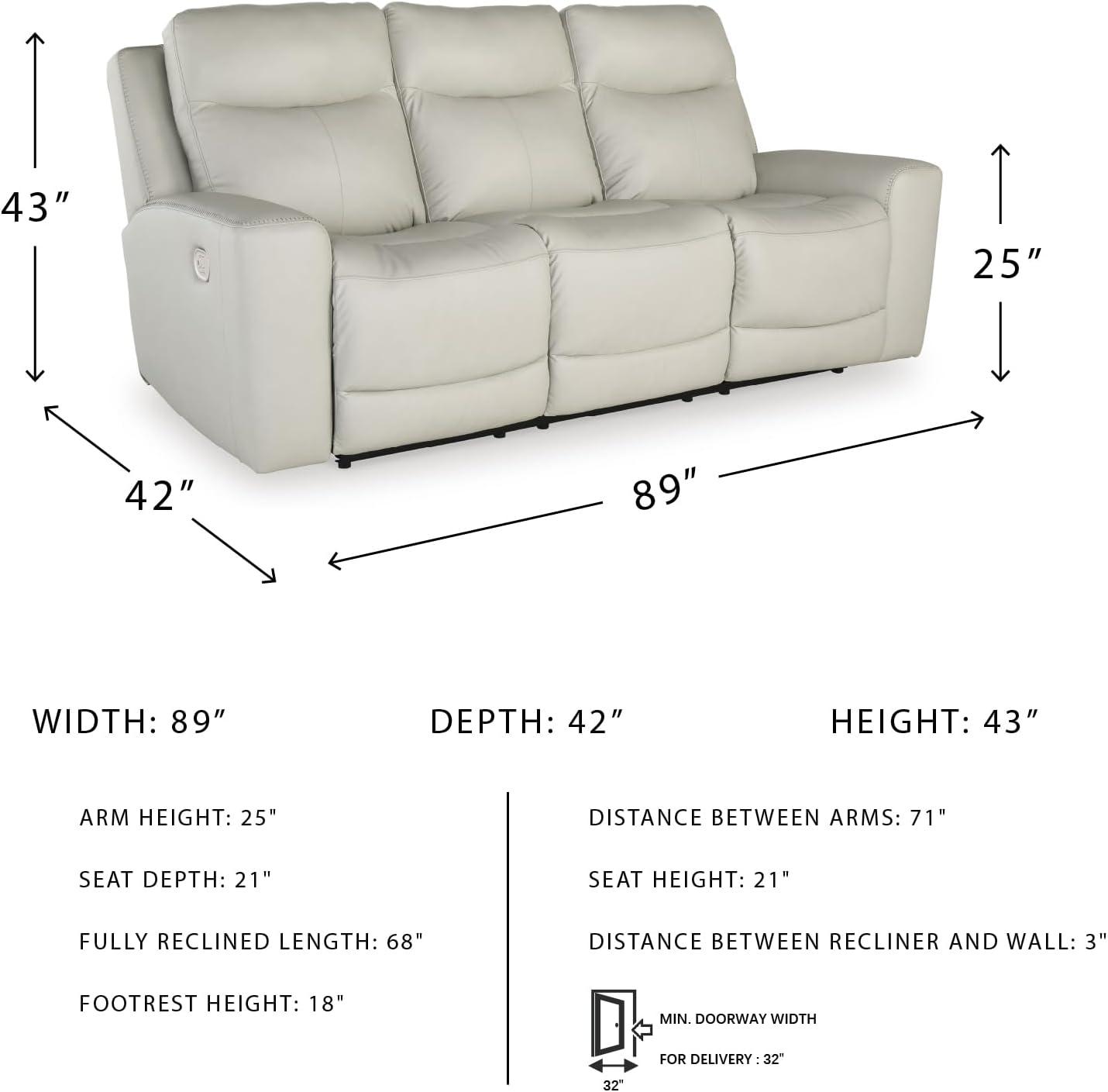 imageSignature Design by Ashley Mindanao Contemporary Power Reclining Sofa with Adjustable Headrest and ZeroDraw USB Charging Leather 21 Seat Height Off White