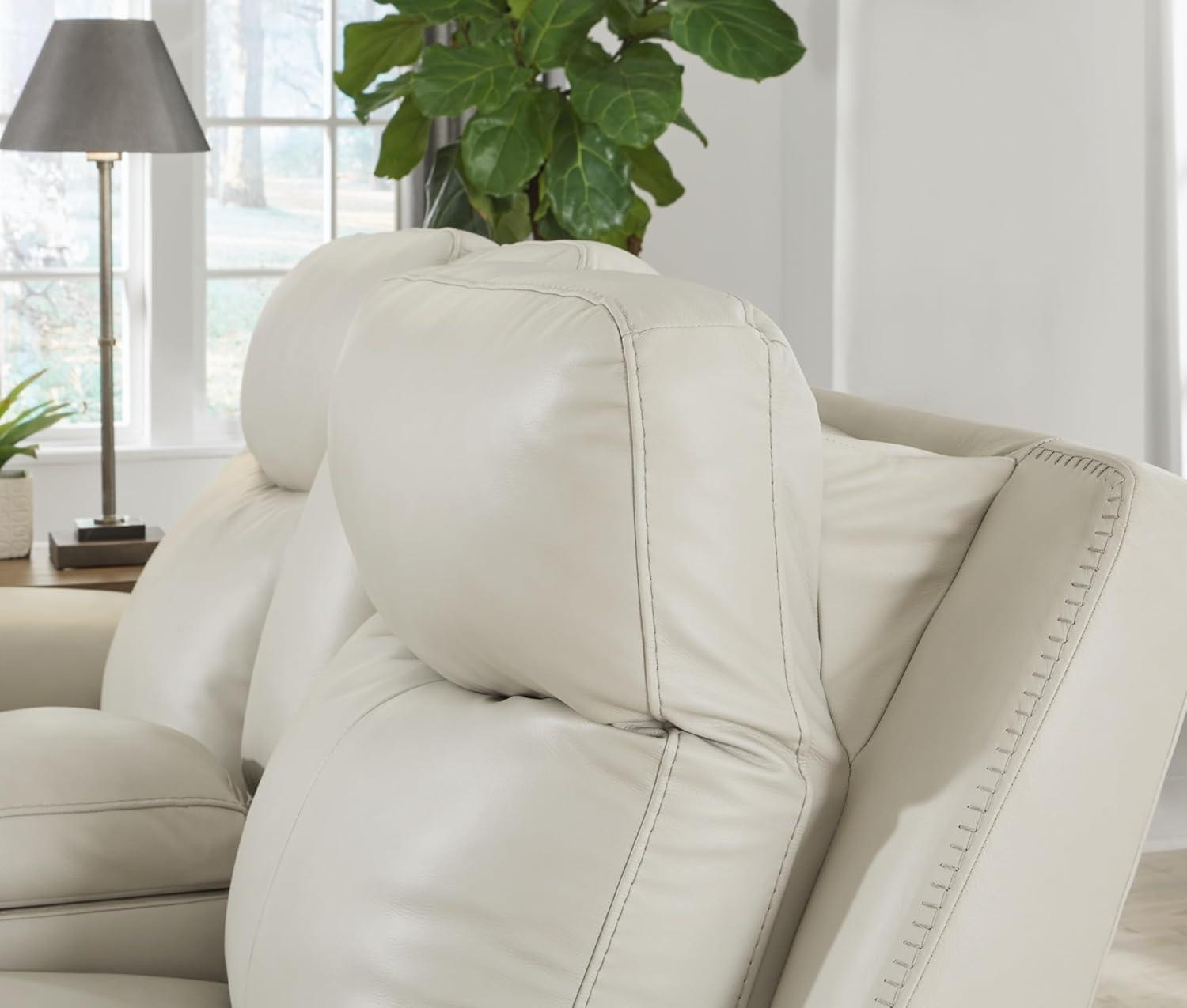 imageSignature Design by Ashley Mindanao Contemporary Power Reclining Sofa with Adjustable Headrest and ZeroDraw USB Charging Leather 21 Seat Height Off White