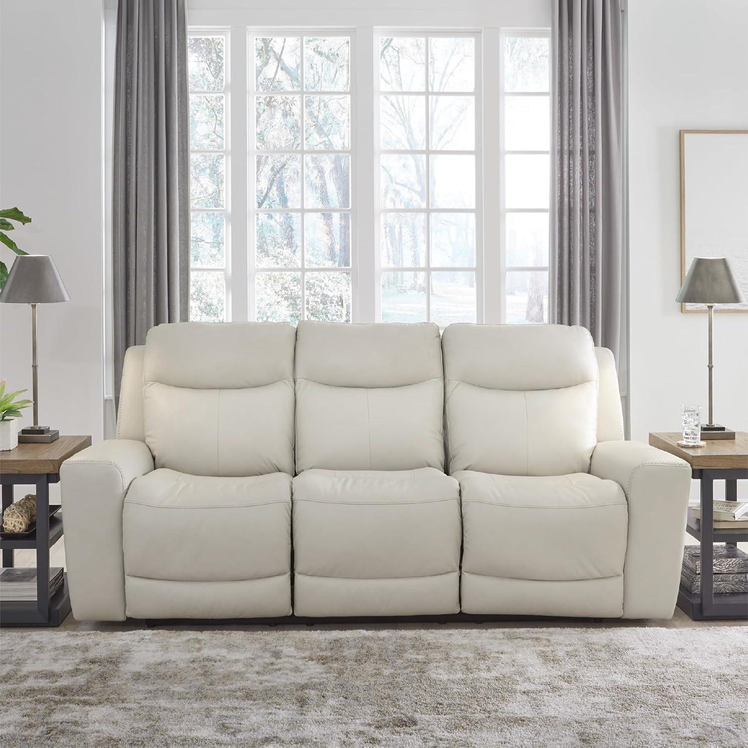 imageSignature Design by Ashley Mindanao Contemporary Power Reclining Sofa with Adjustable Headrest and ZeroDraw USB Charging Leather 21 Seat Height Off White