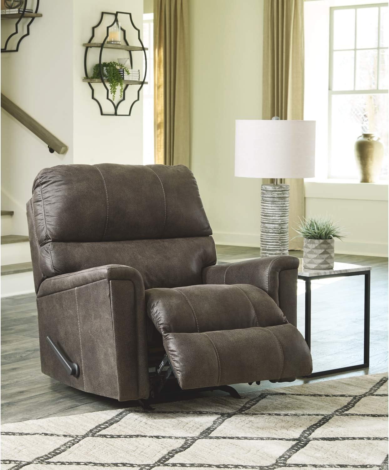 imageSignature Design by Ashley Navi Traditional Faux Leather Manual Rocker Recliner GrayGrey