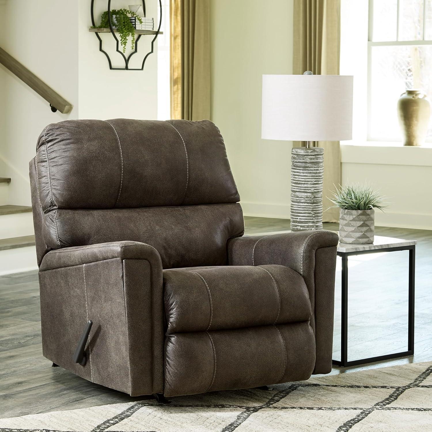 imageSignature Design by Ashley Navi Traditional Faux Leather Manual Rocker Recliner GrayGrey