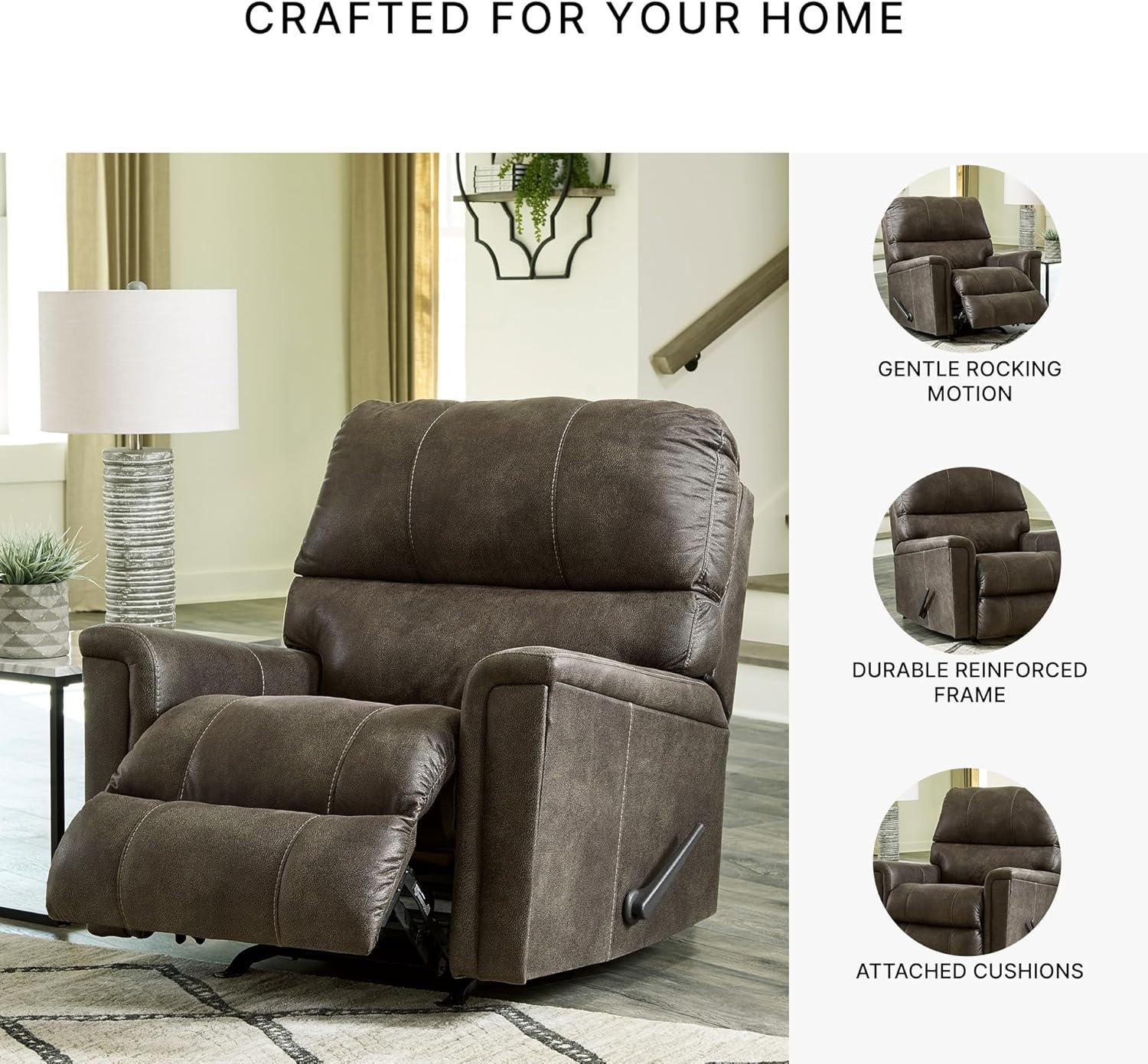 imageSignature Design by Ashley Navi Traditional Faux Leather Manual Rocker Recliner GrayGrey