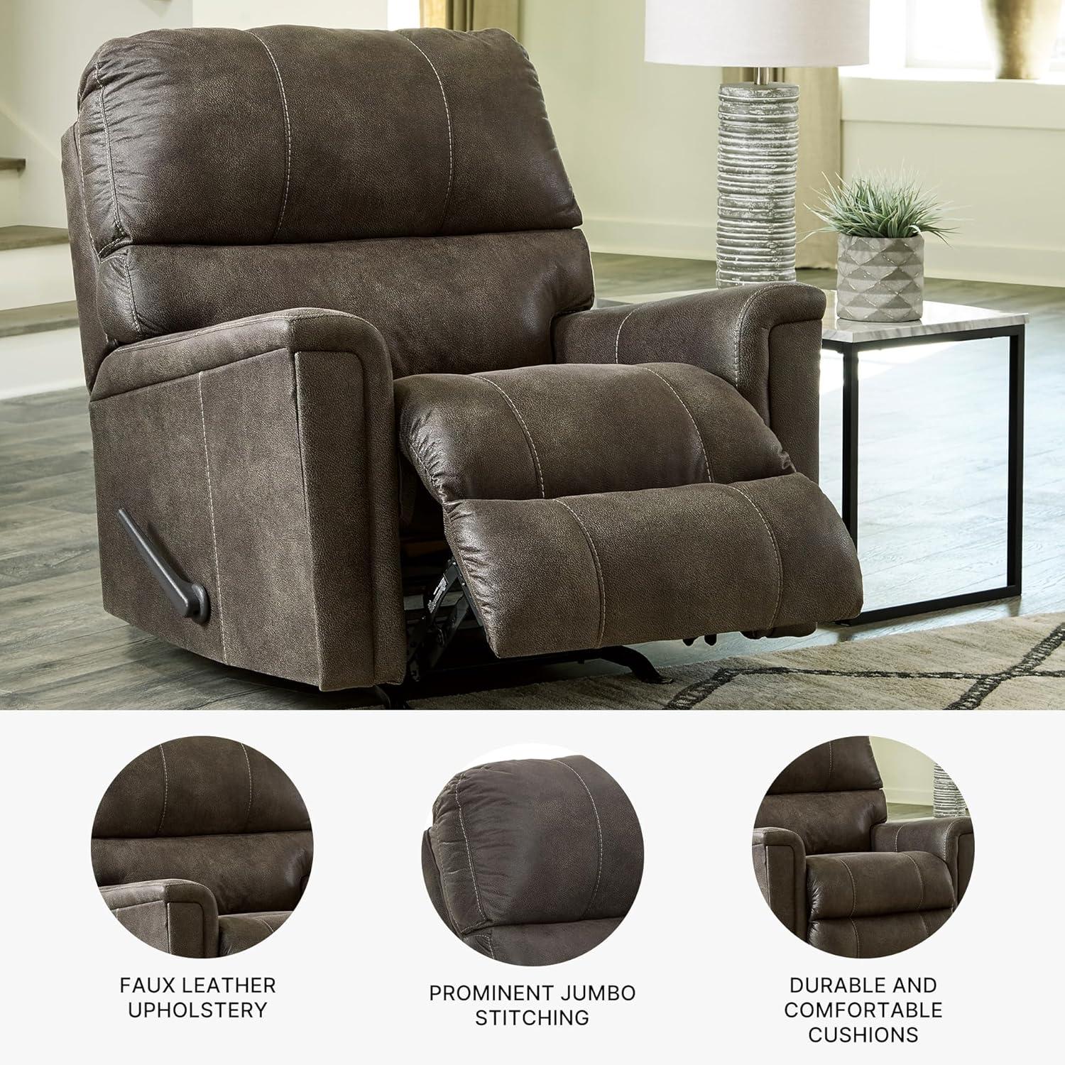 imageSignature Design by Ashley Navi Traditional Faux Leather Manual Rocker Recliner GrayGrey