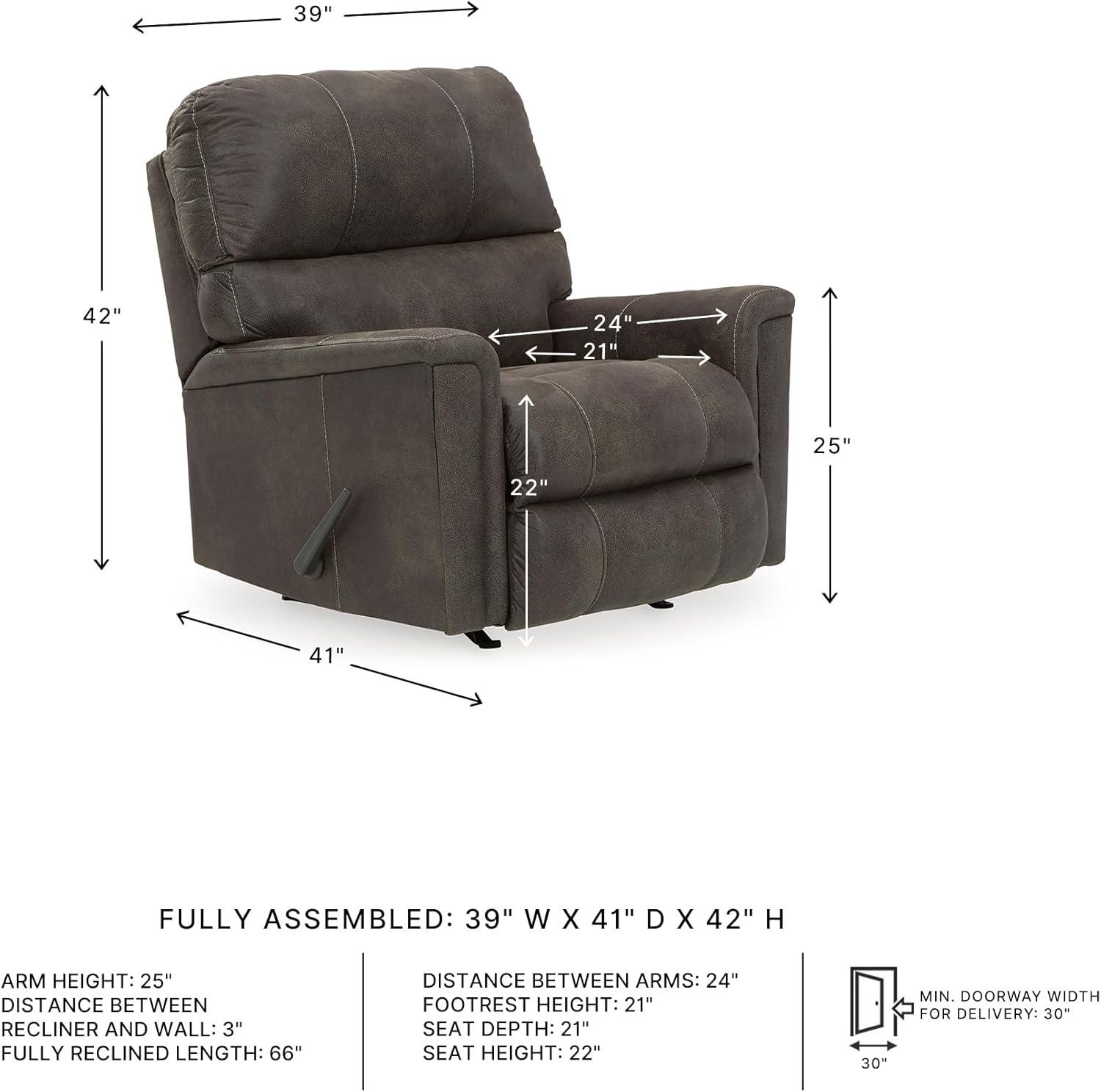 imageSignature Design by Ashley Navi Traditional Faux Leather Manual Rocker Recliner GrayGrey