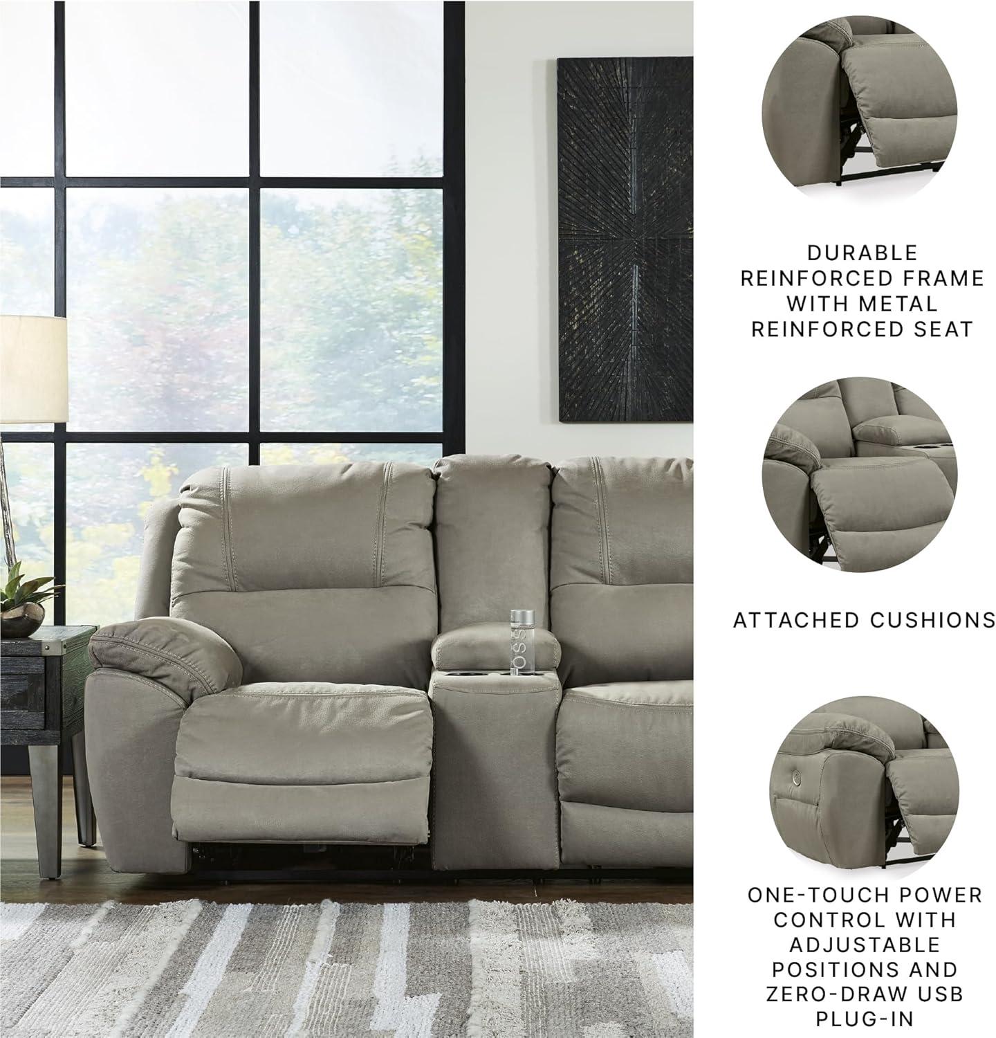 imageSignature Design by Ashley NextGen Gaucho Classic Reclining Loveseat with Console BeigeLight Gray