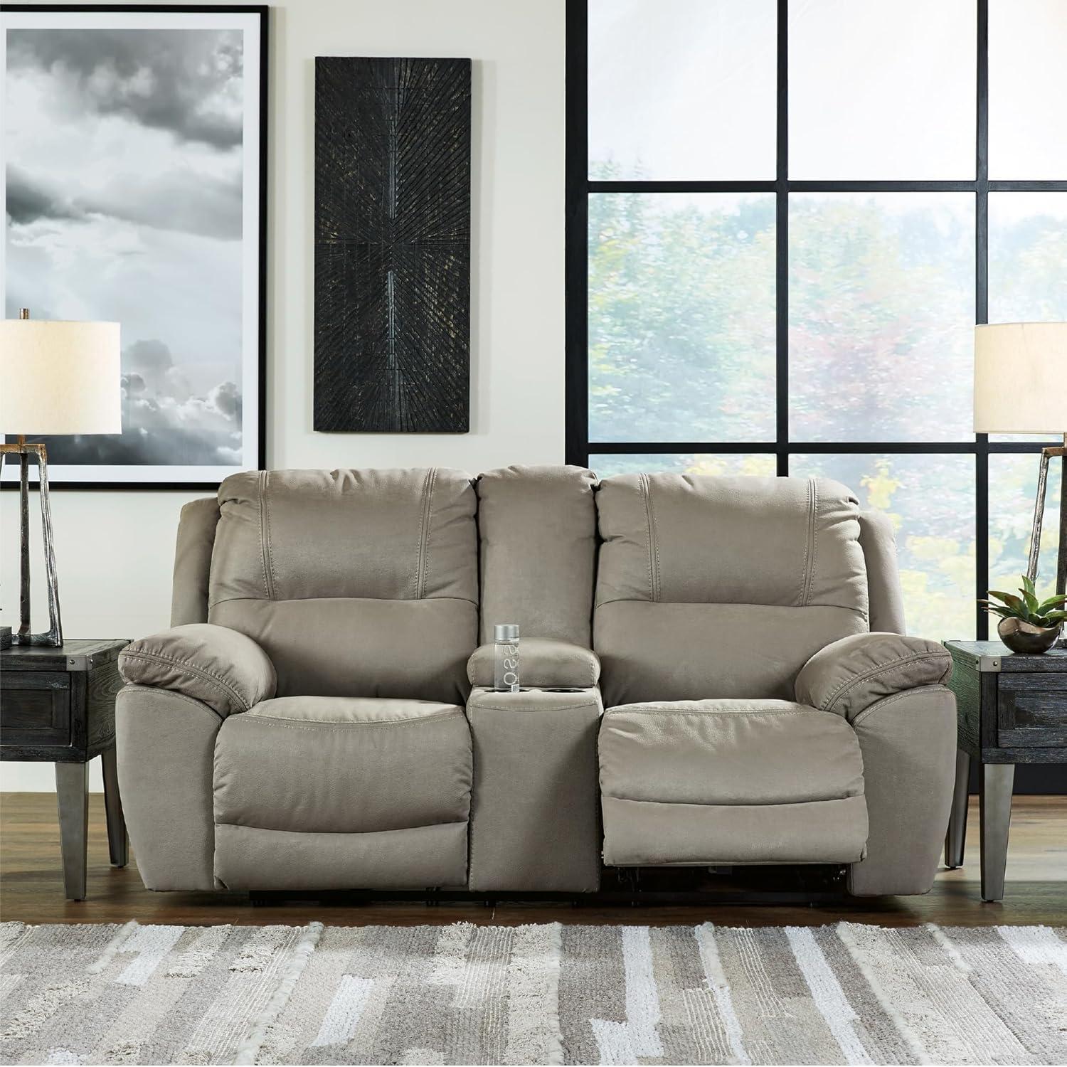 imageSignature Design by Ashley NextGen Gaucho Classic Reclining Loveseat with Console BeigeLight Gray