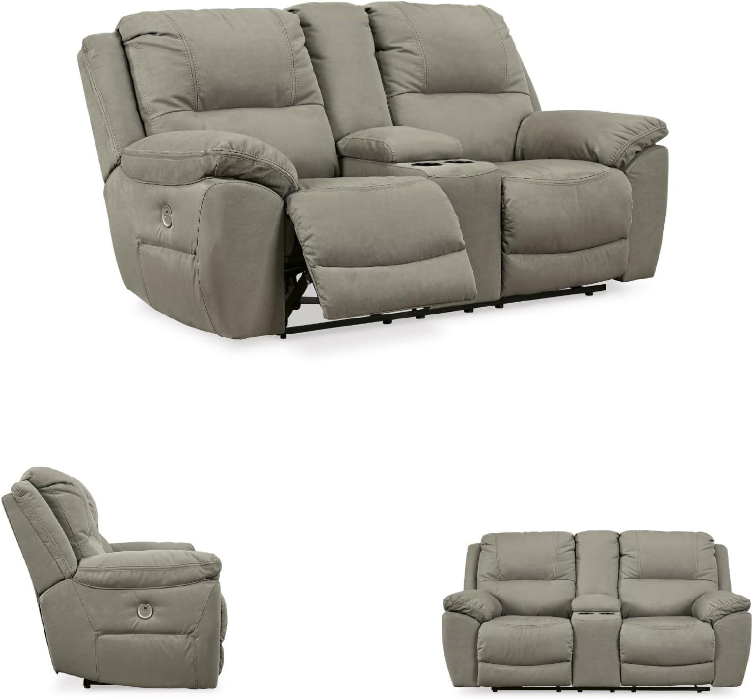 imageSignature Design by Ashley NextGen Gaucho Classic Reclining Loveseat with Console BeigeLight Gray