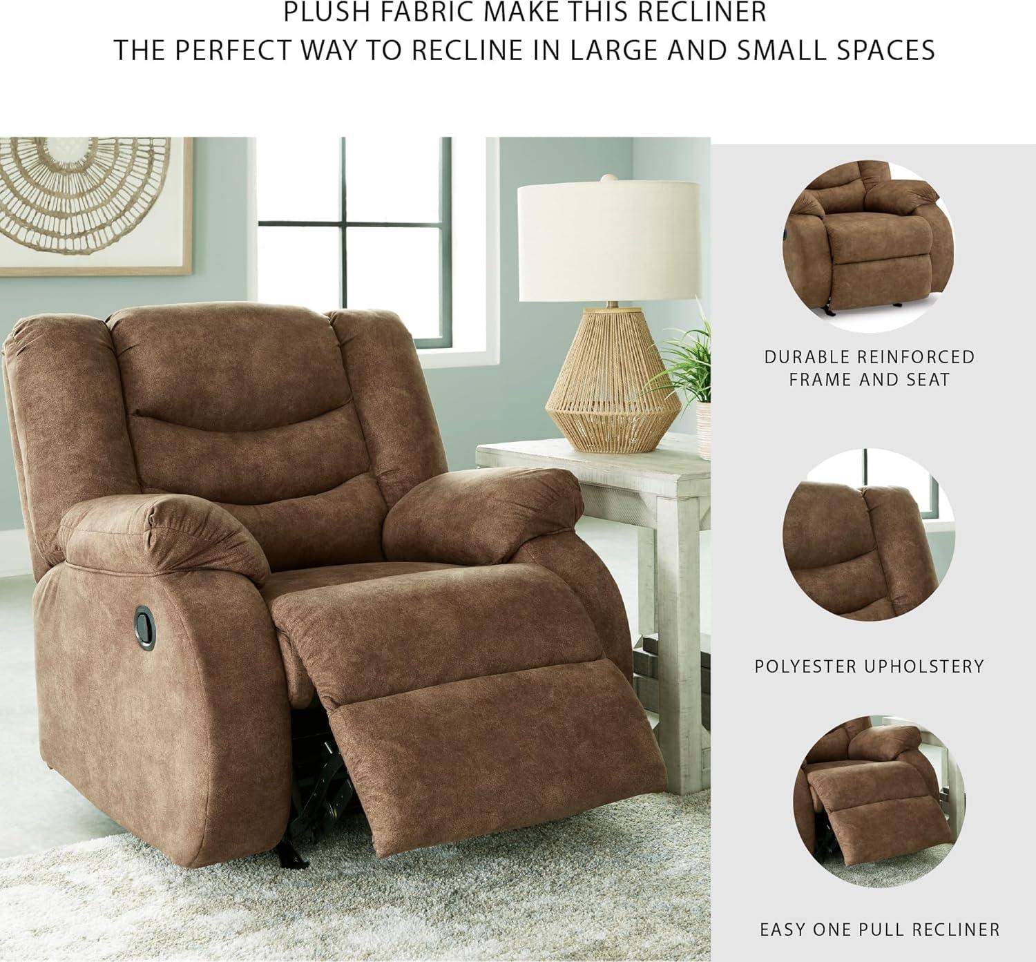 imageSignature Design by Ashley Partymate Contemporary Faux Leather Manual Rocker Recliner Dark BrownLight Brown