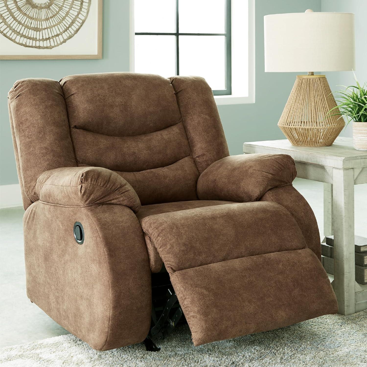 imageSignature Design by Ashley Partymate Contemporary Faux Leather Manual Rocker Recliner Dark BrownLight Brown
