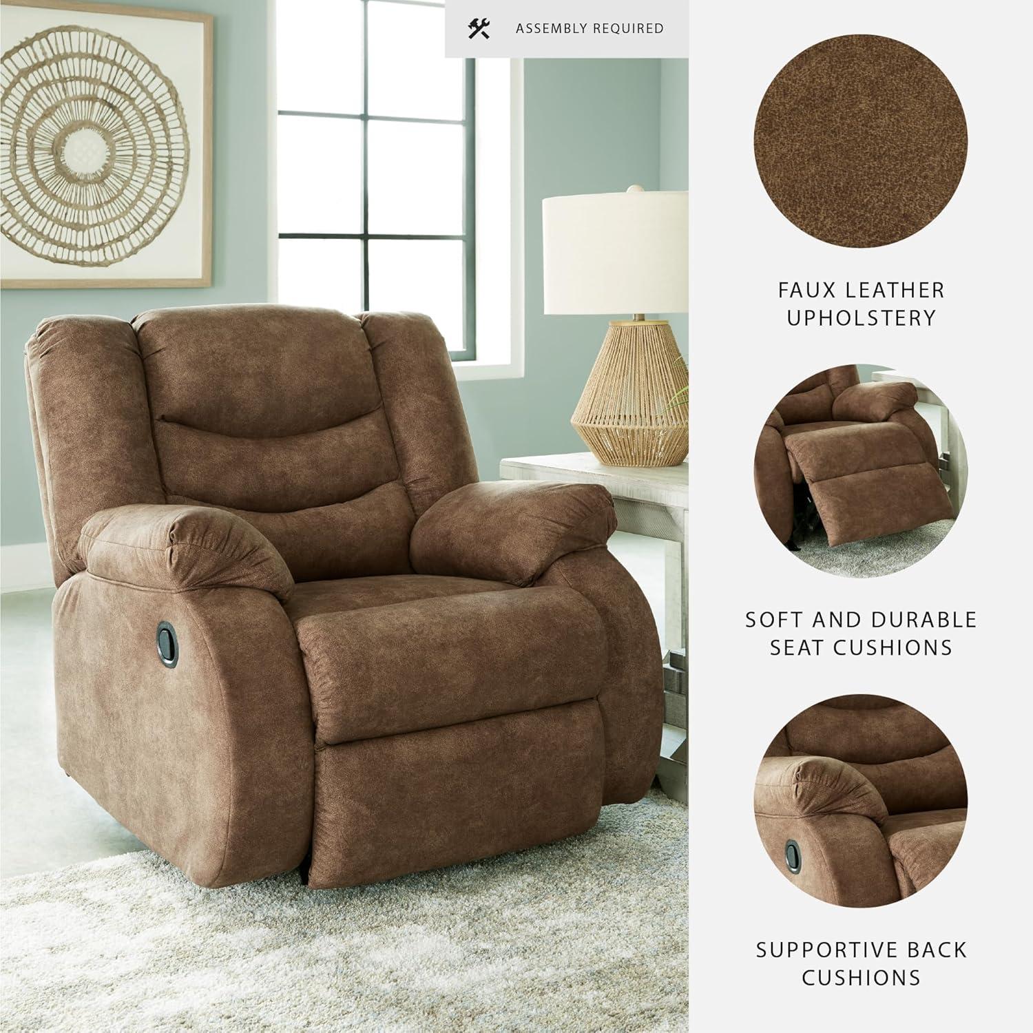 imageSignature Design by Ashley Partymate Contemporary Faux Leather Manual Rocker Recliner Dark BrownLight Brown