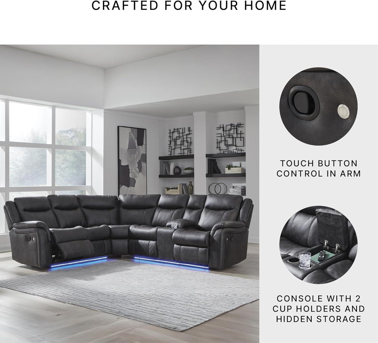 imageSignature Design by Ashley Perarrygin LShape LeftArm Facing Casual Faux Leather 2Piece Reclining Sectional with Console and LED Lighting Black