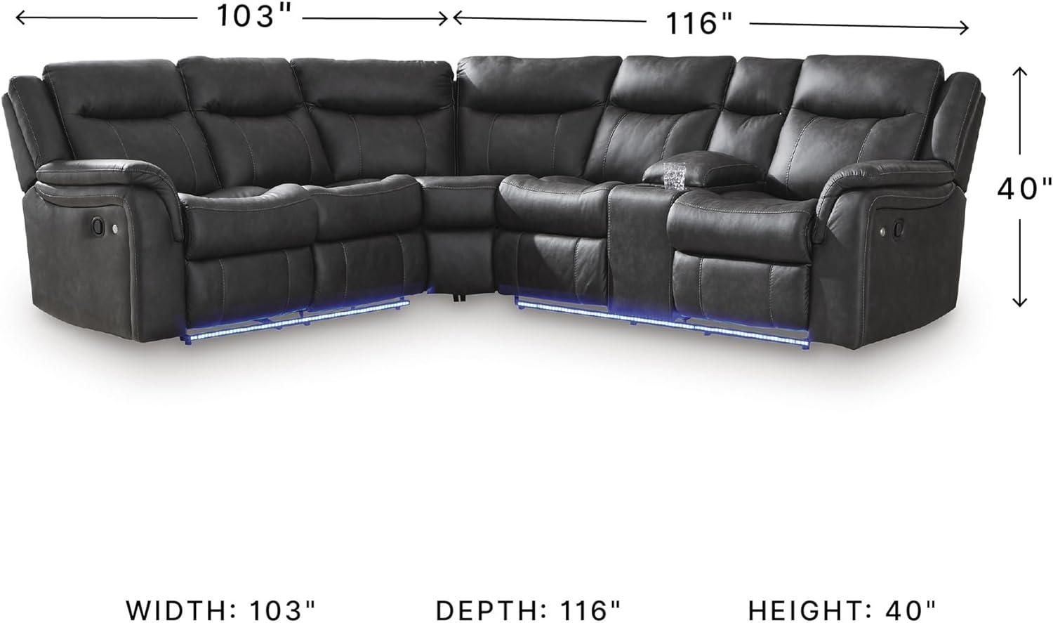imageSignature Design by Ashley Perarrygin LShape LeftArm Facing Casual Faux Leather 2Piece Reclining Sectional with Console and LED Lighting Black