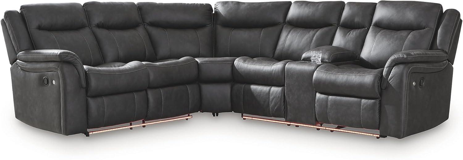 imageSignature Design by Ashley Perarrygin LShape LeftArm Facing Casual Faux Leather 2Piece Reclining Sectional with Console and LED Lighting Black