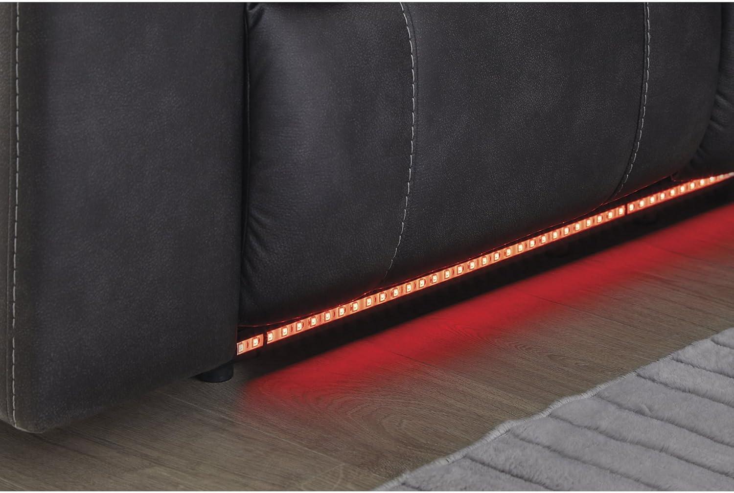 imageSignature Design by Ashley Perarrygin LShape LeftArm Facing Casual Faux Leather 2Piece Reclining Sectional with Console and LED Lighting Black