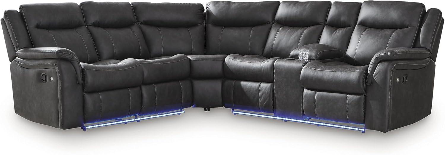 imageSignature Design by Ashley Perarrygin LShape LeftArm Facing Casual Faux Leather 2Piece Reclining Sectional with Console and LED Lighting Black
