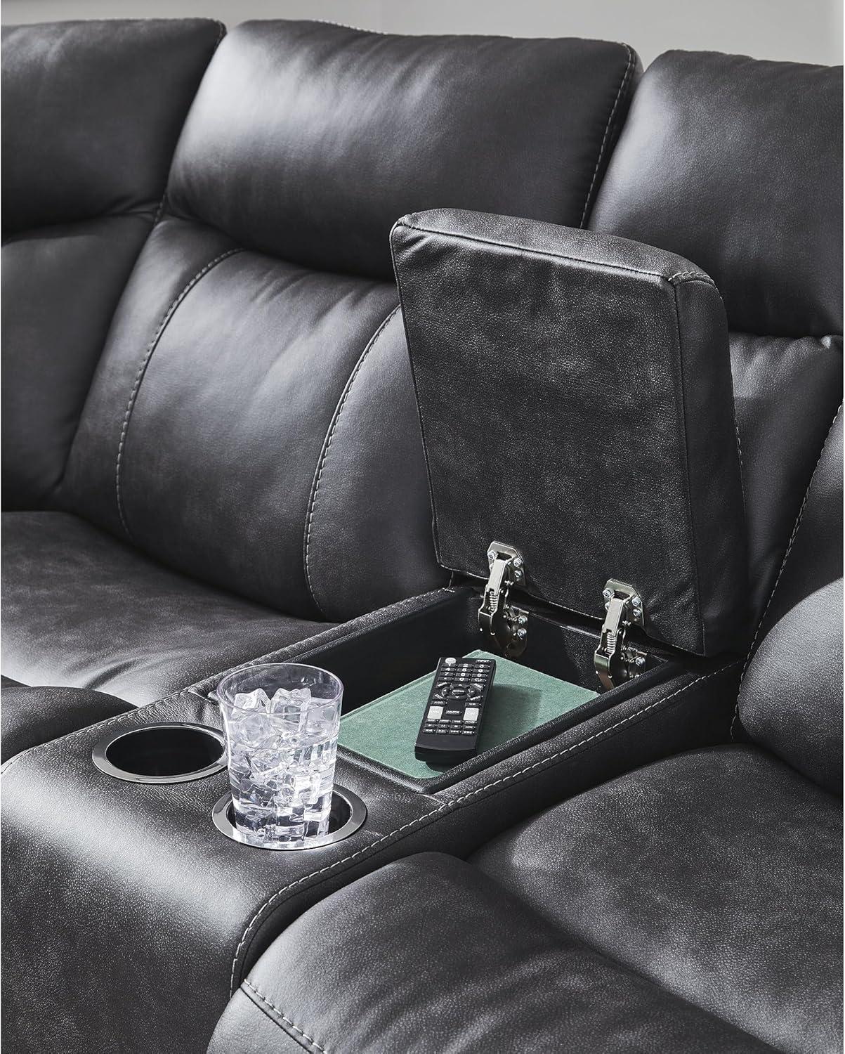 imageSignature Design by Ashley Perarrygin LShape LeftArm Facing Casual Faux Leather 2Piece Reclining Sectional with Console and LED Lighting Black