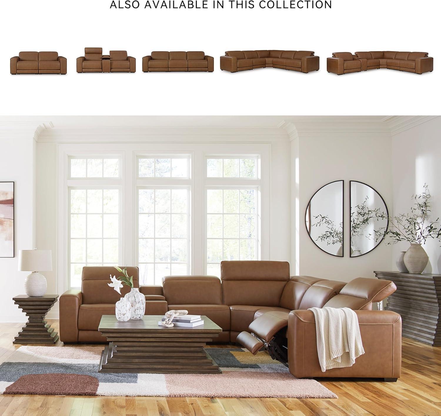 imageSignature Design by Ashley RallyUp Straight Glam Leather Match 2Piece Power Reclining Sectional Loveseat with Console and Adjustable Headrest Dark Brown