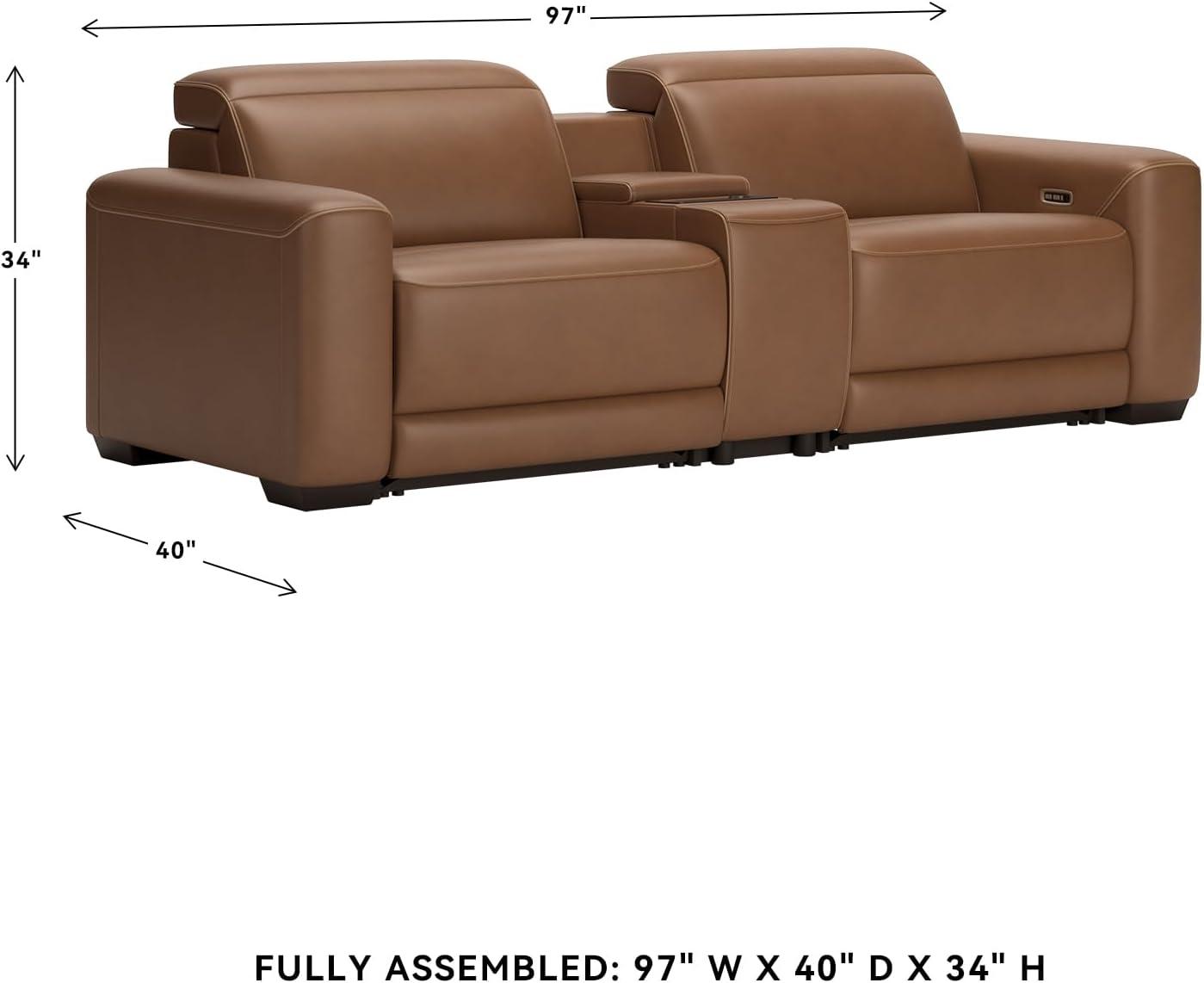 imageSignature Design by Ashley RallyUp Straight Glam Leather Match 2Piece Power Reclining Sectional Loveseat with Console and Adjustable Headrest Dark Brown