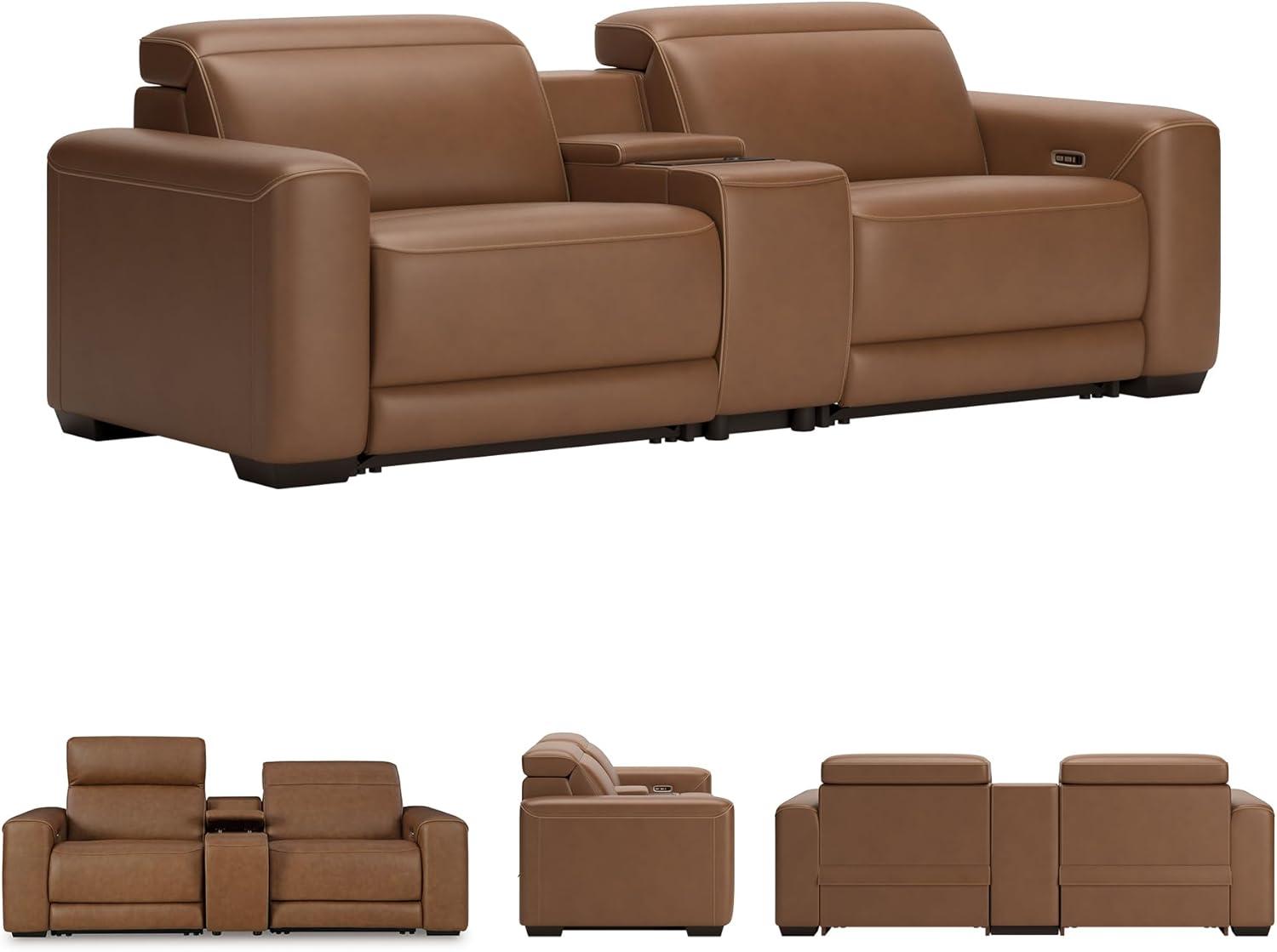 imageSignature Design by Ashley RallyUp Straight Glam Leather Match 2Piece Power Reclining Sectional Loveseat with Console and Adjustable Headrest Dark Brown