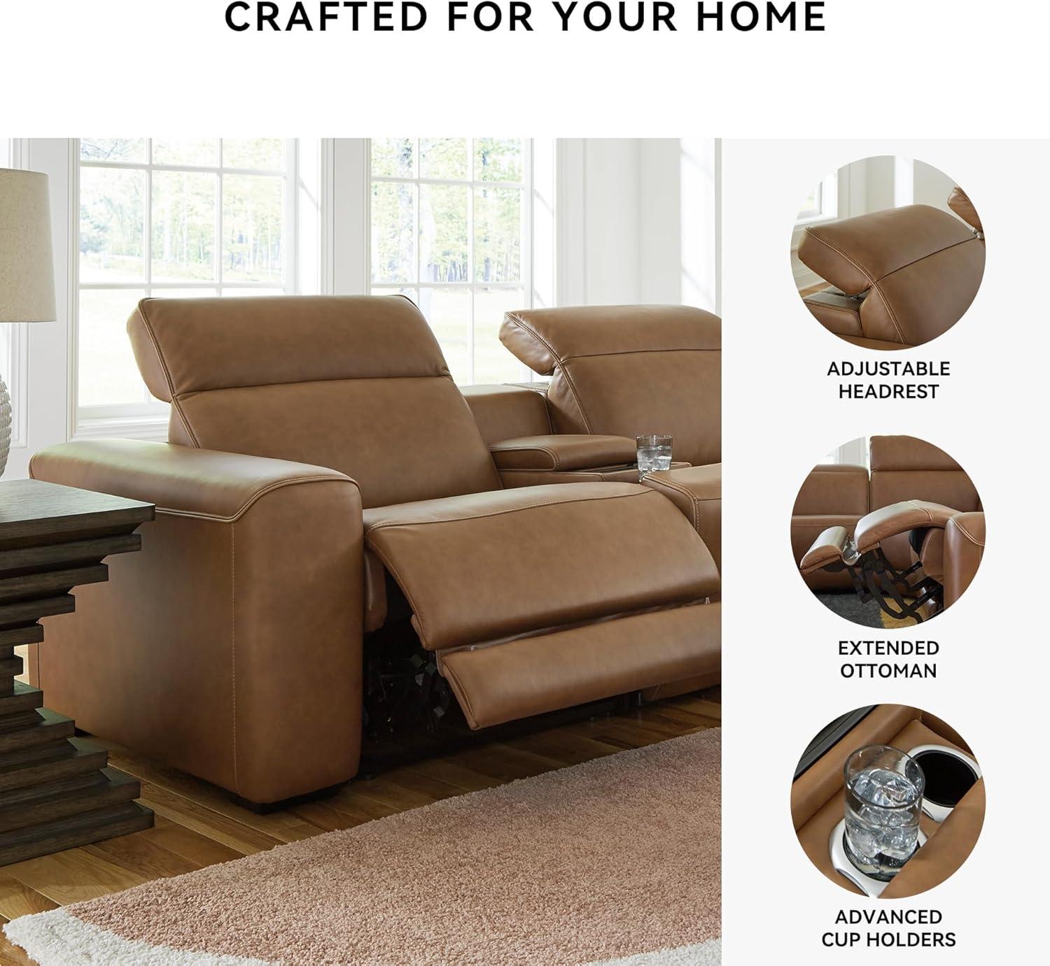 imageSignature Design by Ashley RallyUp Straight Glam Leather Match 2Piece Power Reclining Sectional Loveseat with Console and Adjustable Headrest Dark Brown
