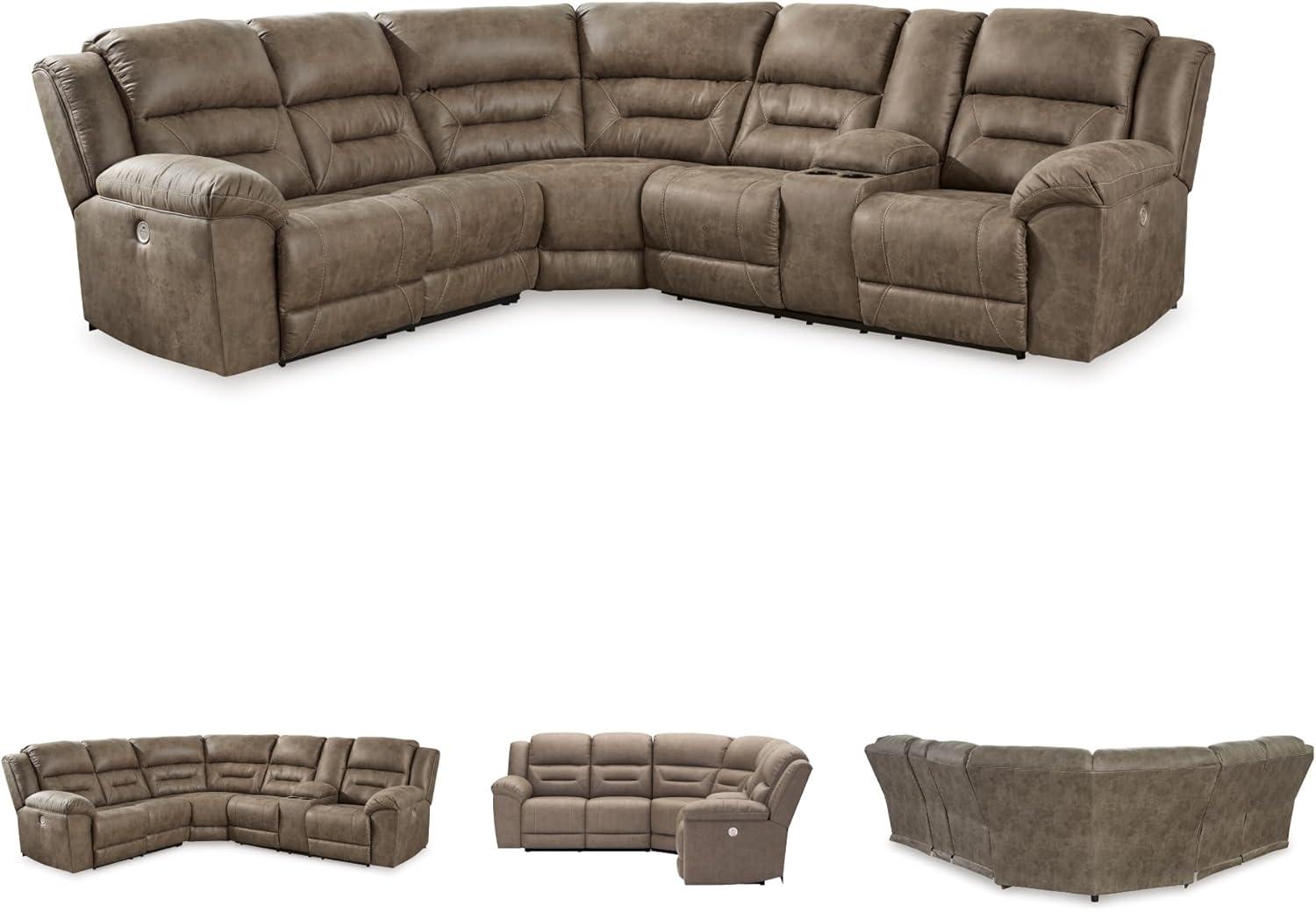 imageSignature Design by Ashley Ravenel Contemporary Faux Leather LeftArm Facing 3Piece Power Reclining Sectional with Armrest Storage and USB Port Dark Brown