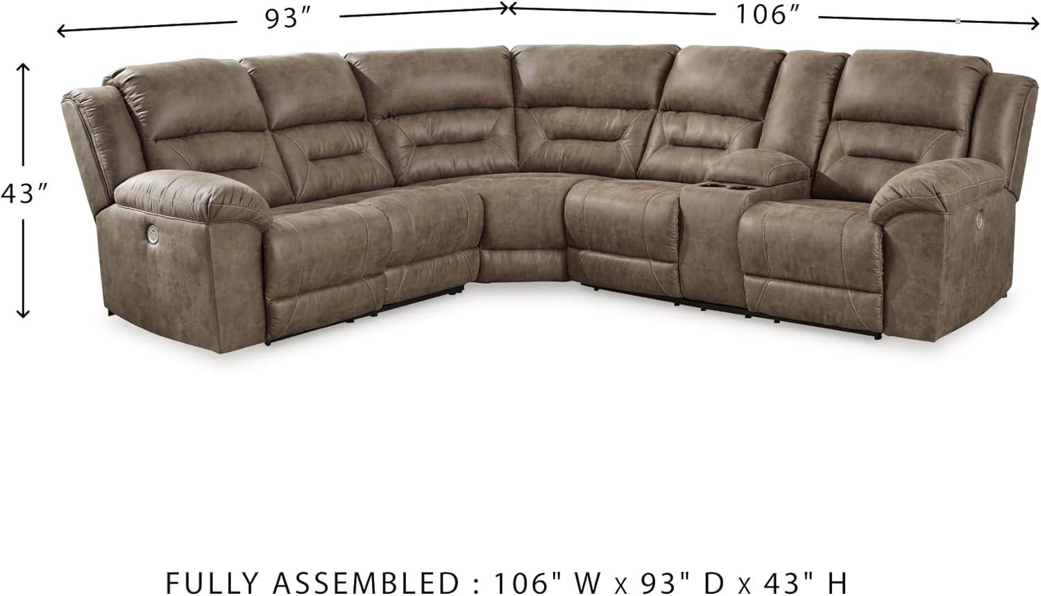 imageSignature Design by Ashley Ravenel Contemporary Faux Leather LeftArm Facing 3Piece Power Reclining Sectional with Armrest Storage and USB Port Dark Brown
