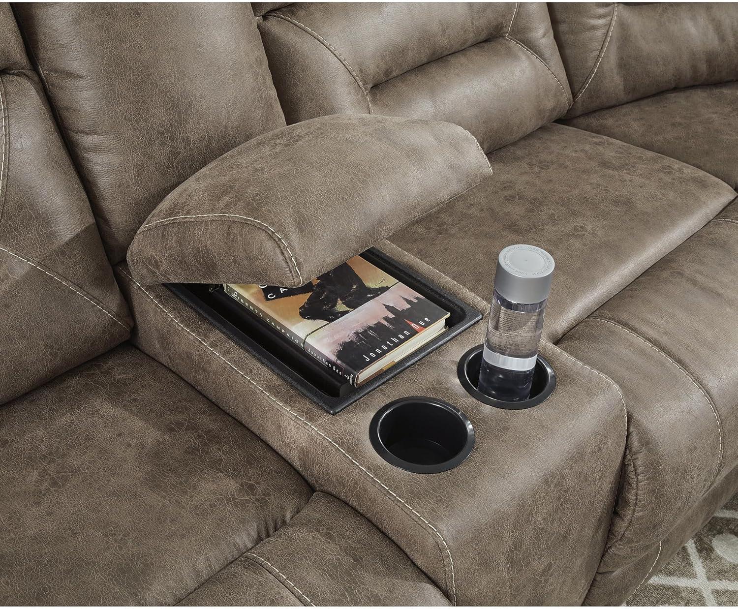 imageSignature Design by Ashley Ravenel Contemporary Faux Leather LeftArm Facing 3Piece Power Reclining Sectional with Armrest Storage and USB Port Dark Brown