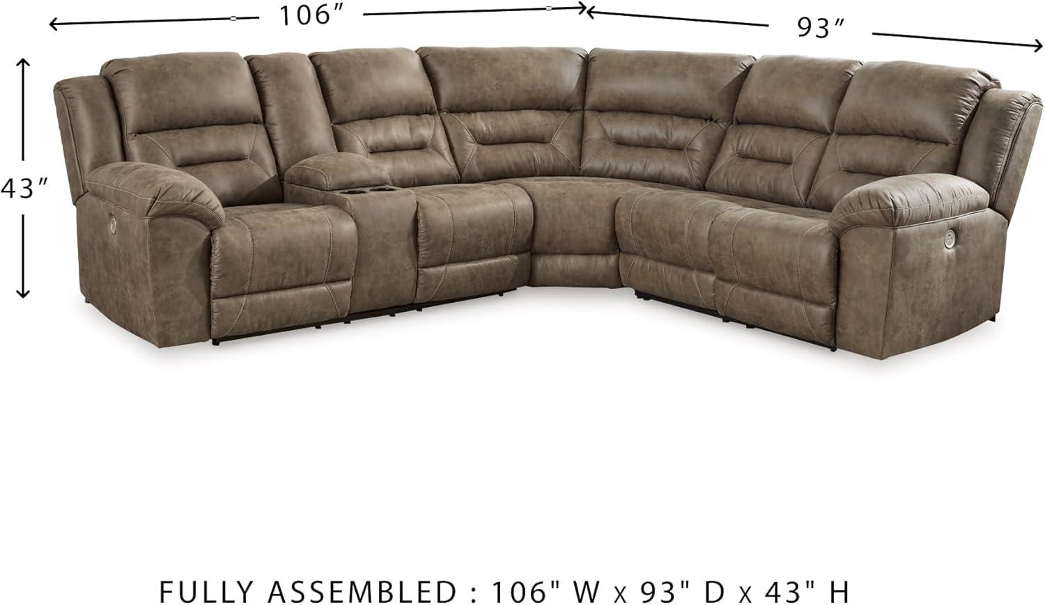 imageSignature Design by Ashley Ravenel Contemporary Faux Leather RightArm Facing 3Piece Power Reclining Sectional with Armrest Storage and USB Port Dark Brown