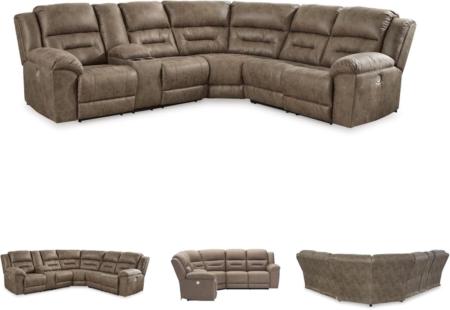 imageSignature Design by Ashley Ravenel Contemporary Faux Leather RightArm Facing 3Piece Power Reclining Sectional with Armrest Storage and USB Port Dark Brown