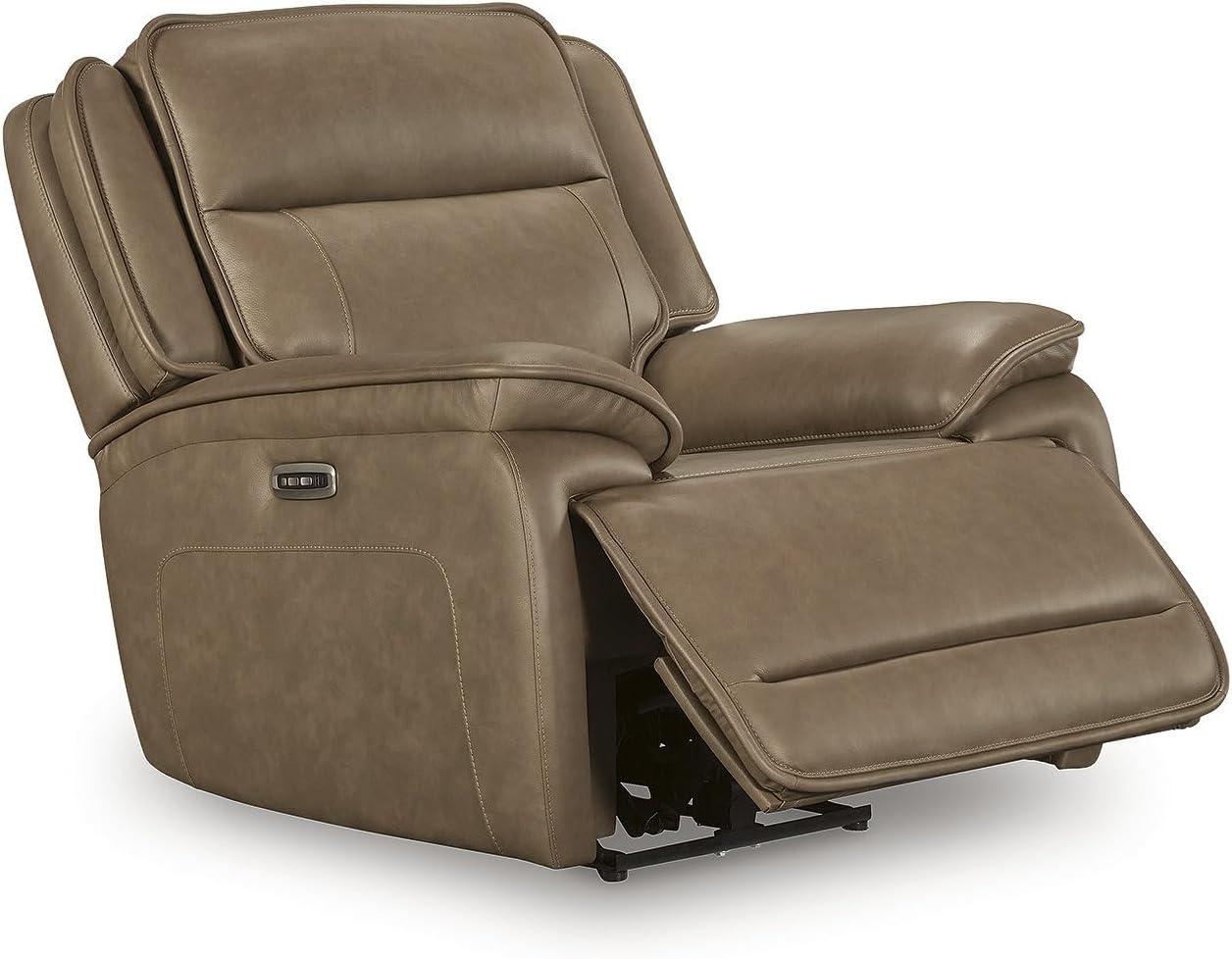 imageSignature Design by Ashley Rondelay Modern Leather Match Power Recliner with USB Port Charging and Adjustable Headrest Dark Brown