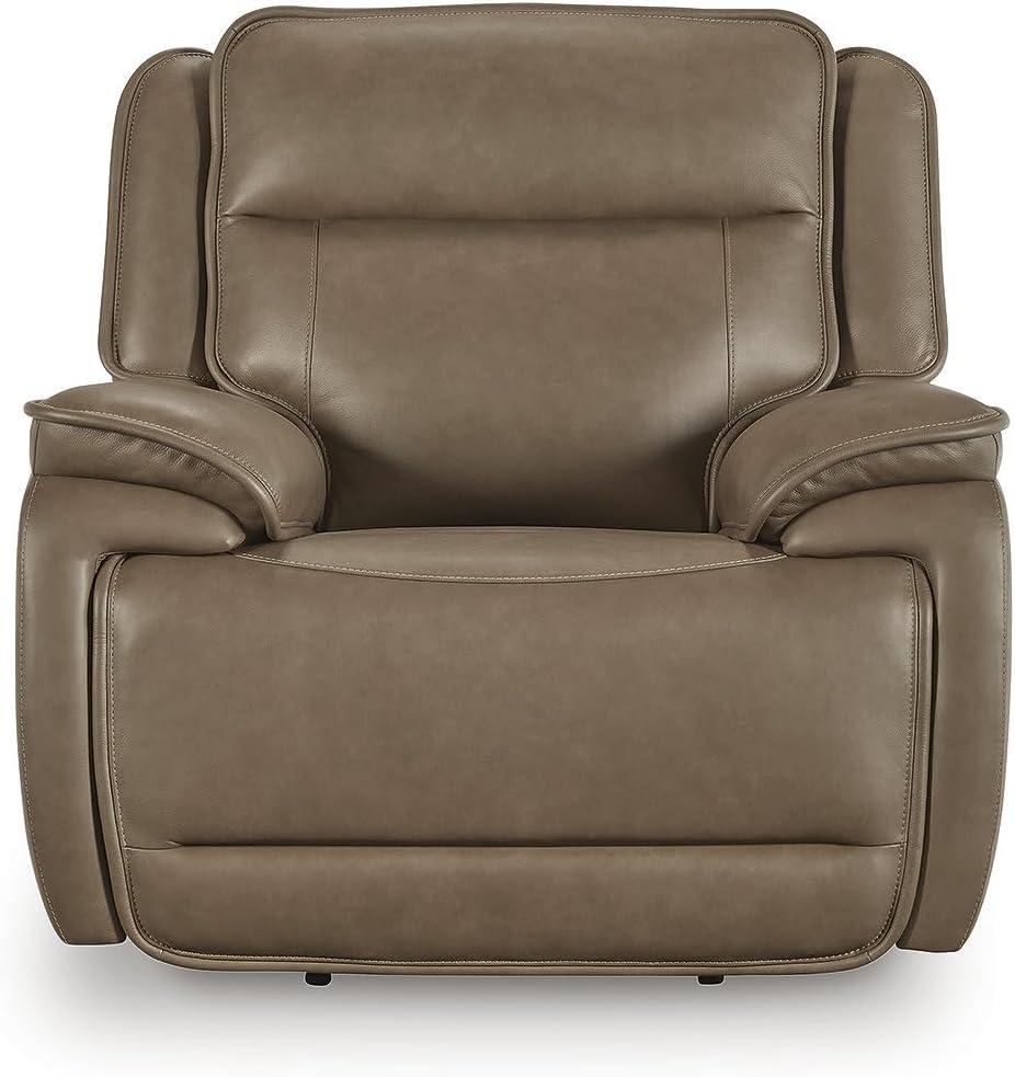 imageSignature Design by Ashley Rondelay Modern Leather Match Power Recliner with USB Port Charging and Adjustable Headrest Dark Brown