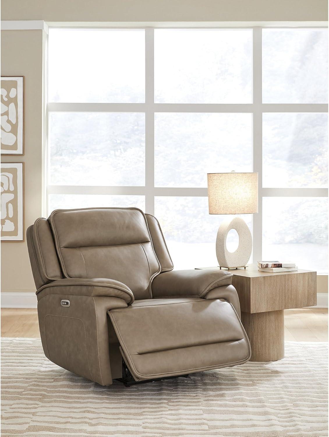 imageSignature Design by Ashley Rondelay Modern Leather Match Power Recliner with USB Port Charging and Adjustable Headrest Dark Brown