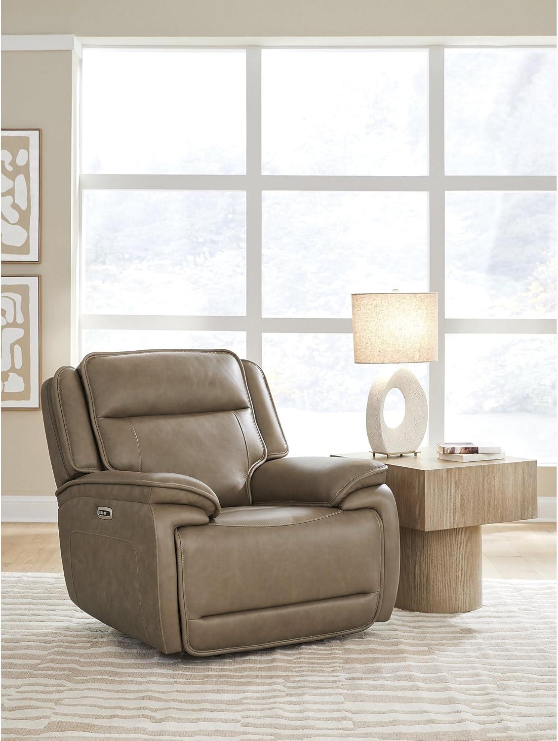 imageSignature Design by Ashley Rondelay Modern Leather Match Power Recliner with USB Port Charging and Adjustable Headrest Dark Brown