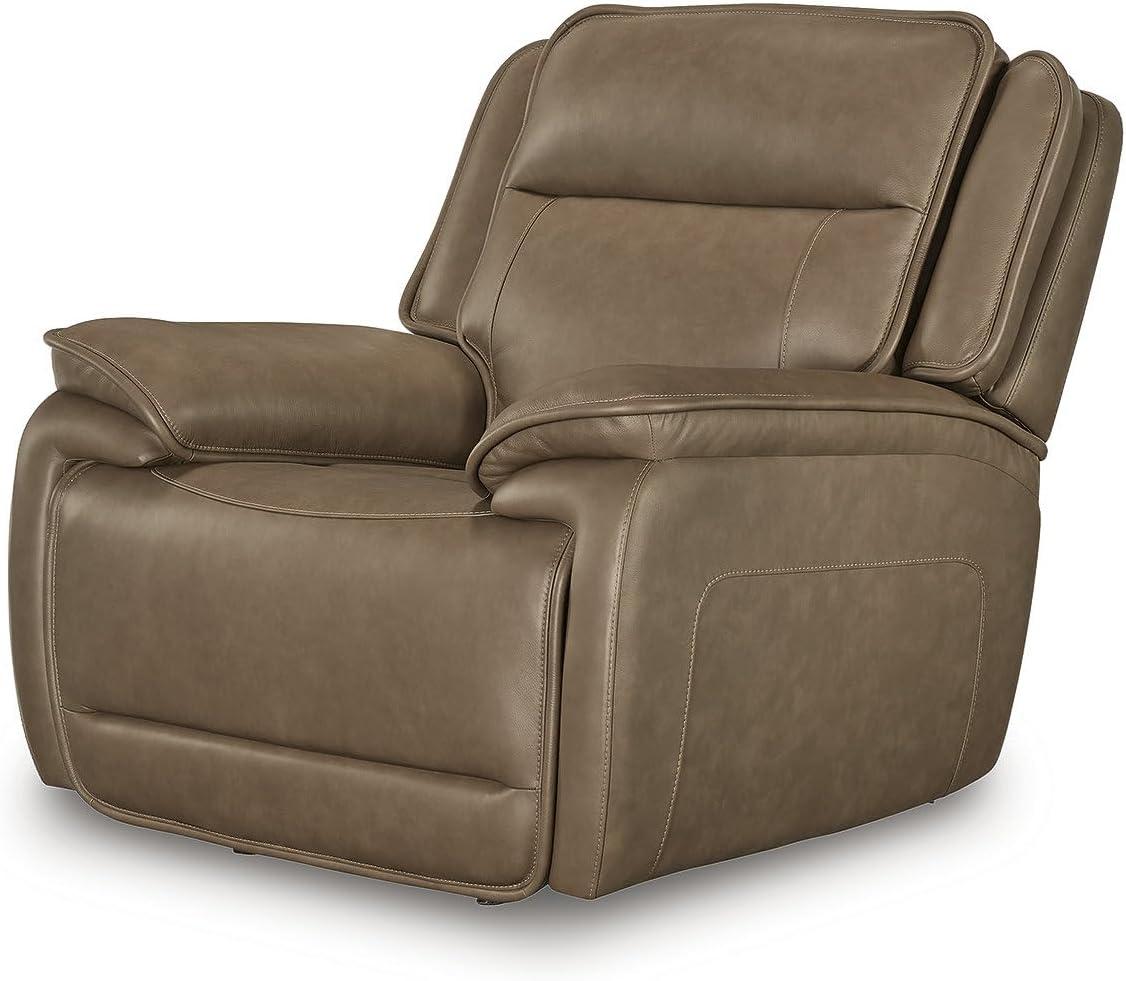 imageSignature Design by Ashley Rondelay Modern Leather Match Power Recliner with USB Port Charging and Adjustable Headrest Dark Brown