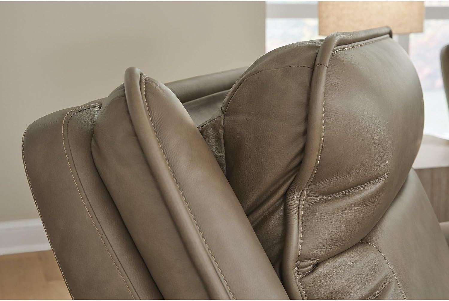 imageSignature Design by Ashley Rondelay Modern Leather Match Power Reclining Loveseat with Console USB Charging Ports and Adjustable Headrest Dark Brown