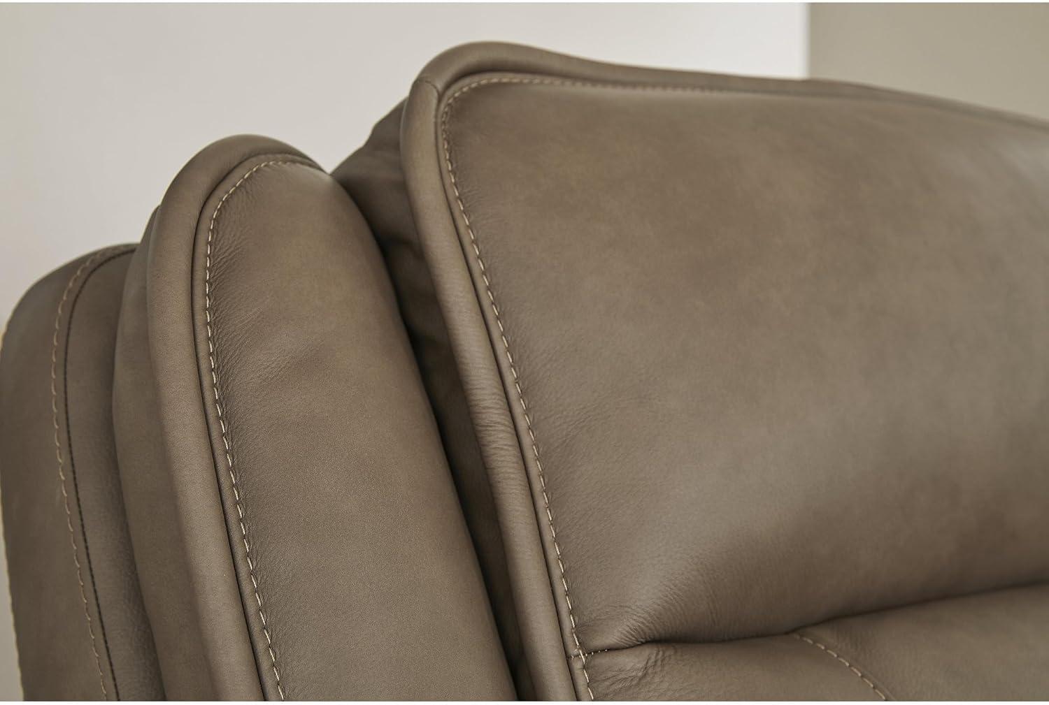imageSignature Design by Ashley Rondelay Modern Leather Match Power Reclining Loveseat with Console USB Charging Ports and Adjustable Headrest Dark Brown