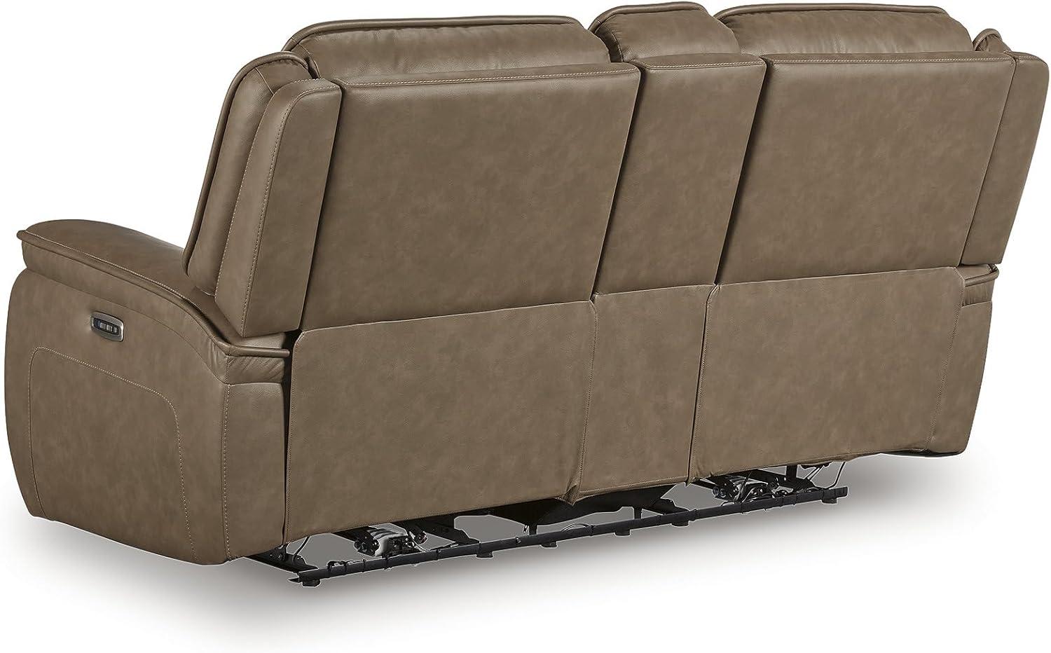 imageSignature Design by Ashley Rondelay Modern Leather Match Power Reclining Loveseat with Console USB Charging Ports and Adjustable Headrest Dark Brown