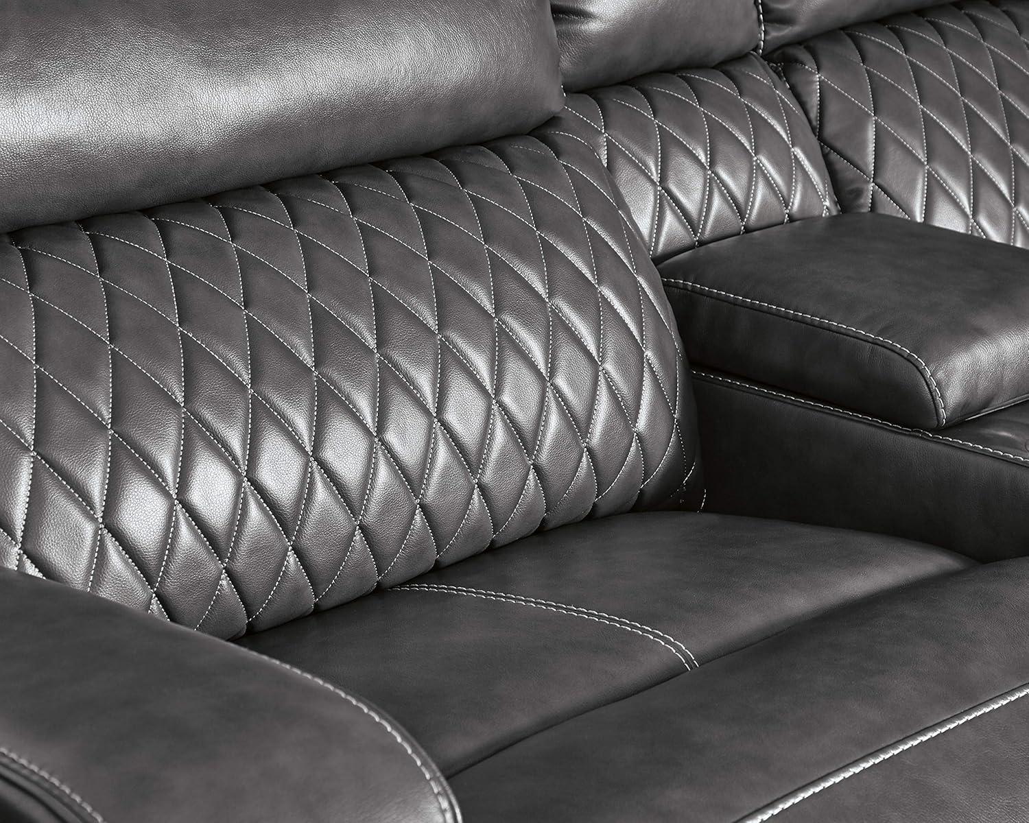 imageSignature Design by Ashley Samperstone Contemporary Faux Leather Wall Hugger 2Piece Power Reclining Sectional Loveseat with USB Ports Gray